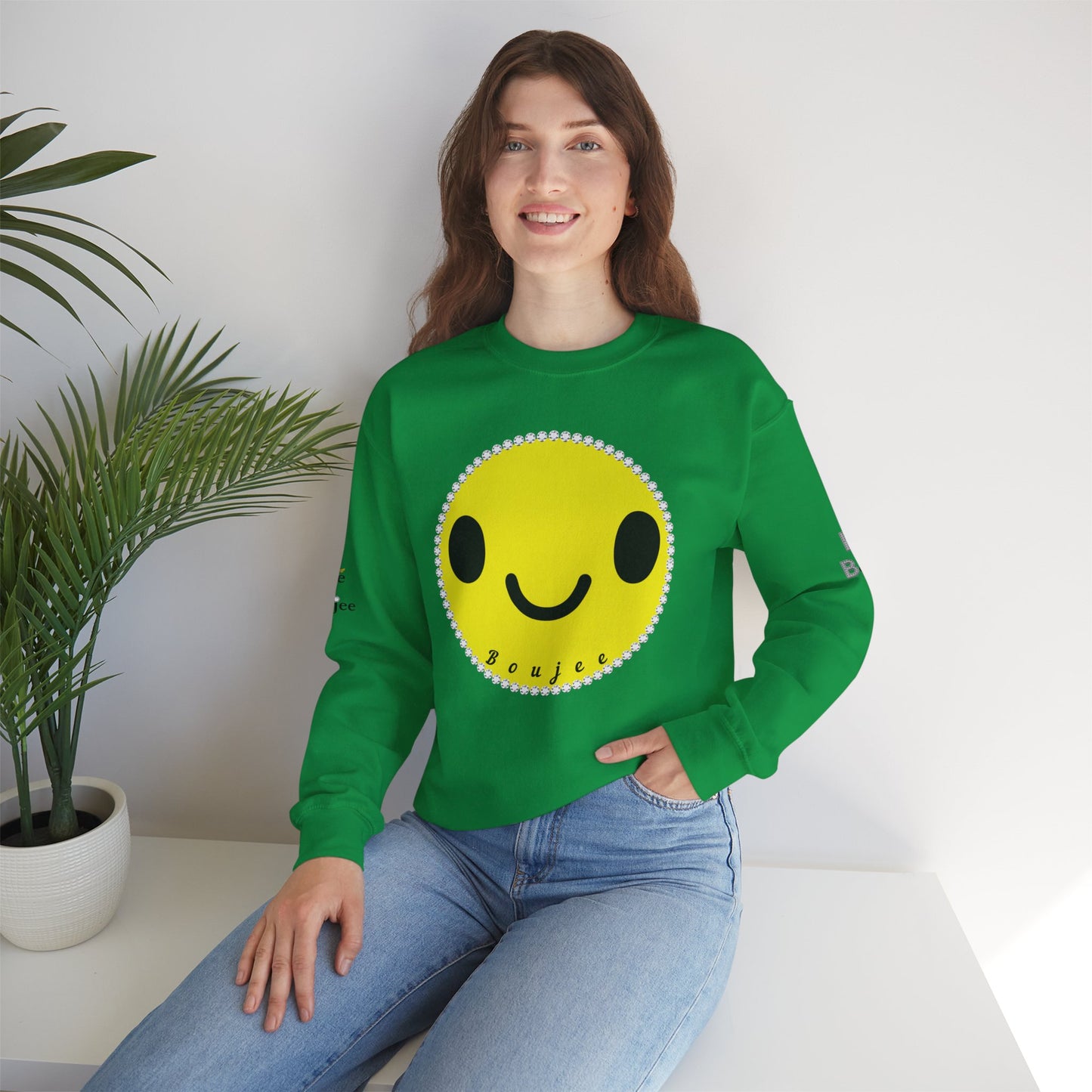 Boujee Smiley Face Yellow - Heavy Blend™ Light Colors Crewneck Sweatshirt