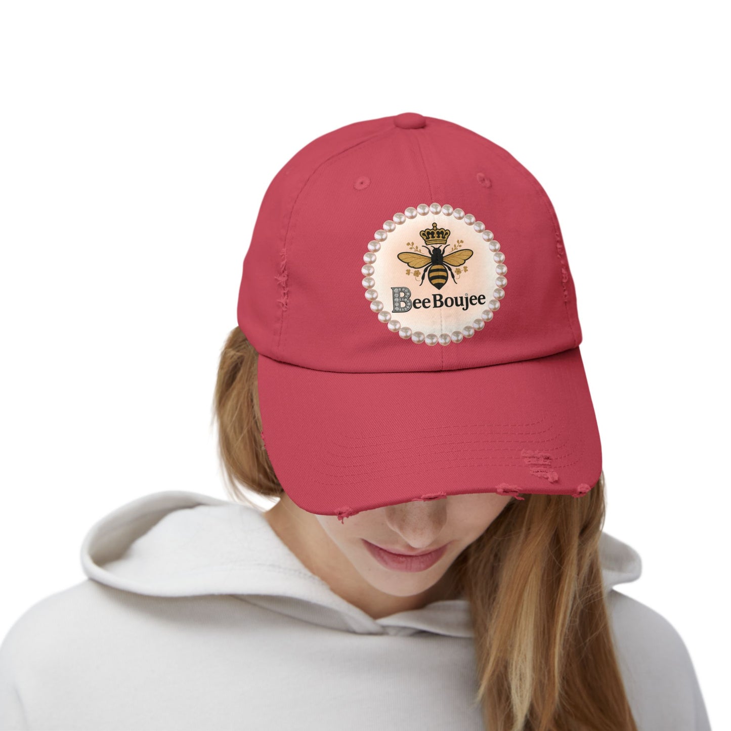 Bee Boujee Distressed Pearl-Emblem Cap