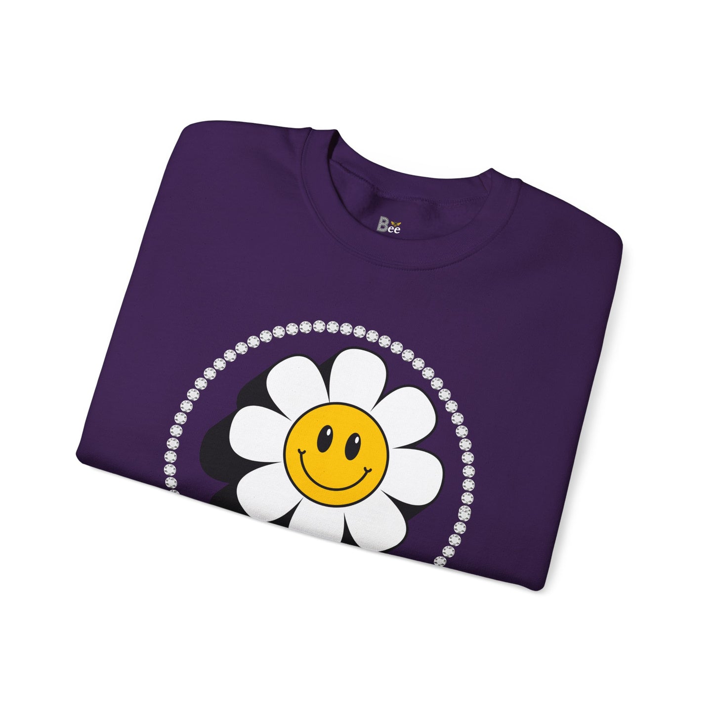 Boujee Flower Smiley Face White Gold - Heavy Blend™ Dark Colors Crewneck Sweatshirt