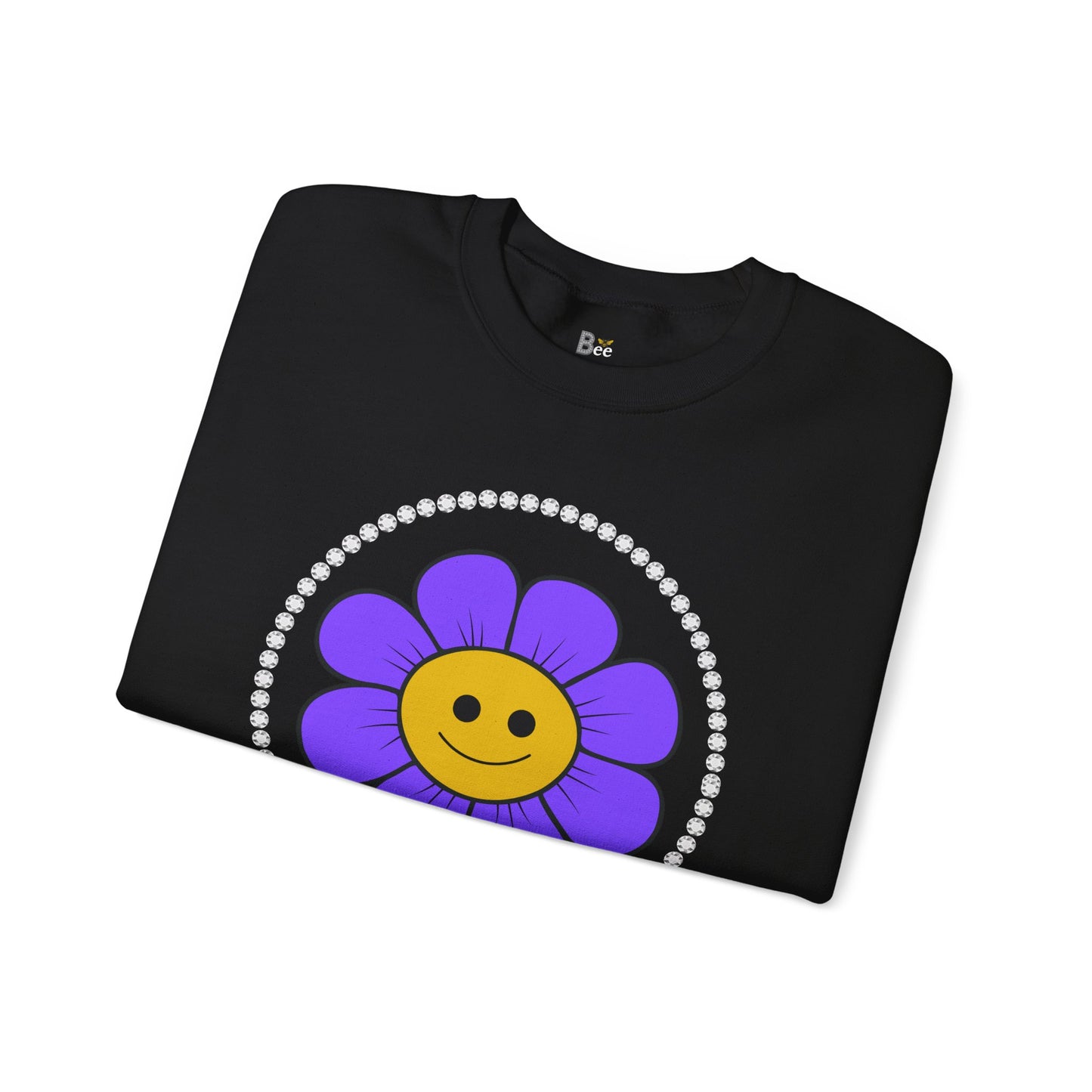Boujee Flower Smiley Face Purple Gold - Heavy Blend™ Dark Colors Crewneck Sweatshirt
