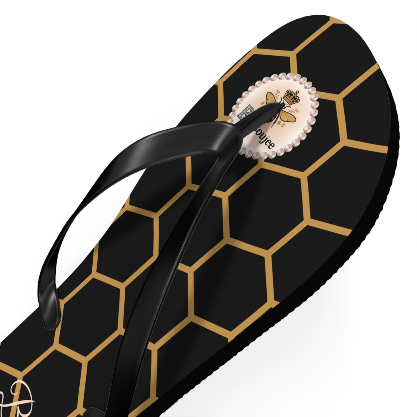 Bee Boujee Golden Honeycomb Flip-Flops (Black & Gold) - EXTRA LARGE