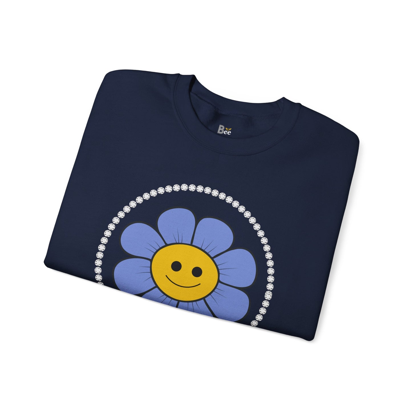Boujee Flower Smiley Face Blue Gold - Heavy Blend™ Dark Colors Crewneck Sweatshirt