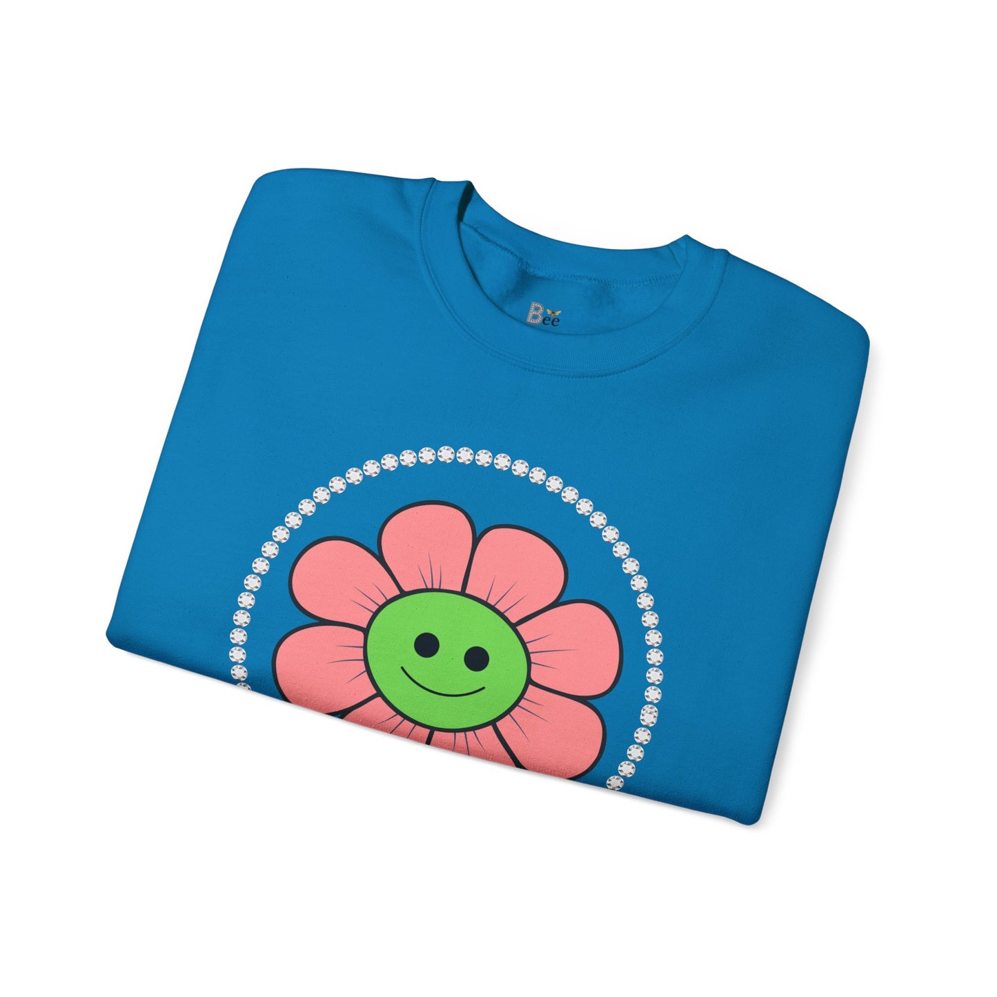Boujee Flower Smiley Face Pink Green - Heavy Blend™ Light Colors Crewneck Sweatshirt