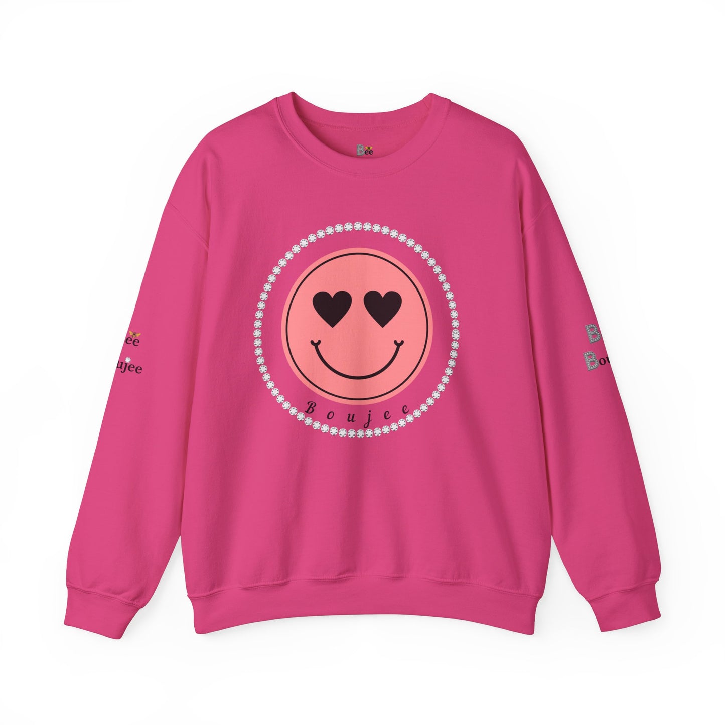 Boujee Smiley Face Pink Heart Eyes - Heavy Blend™ Light Colors Crewneck Sweatshirt