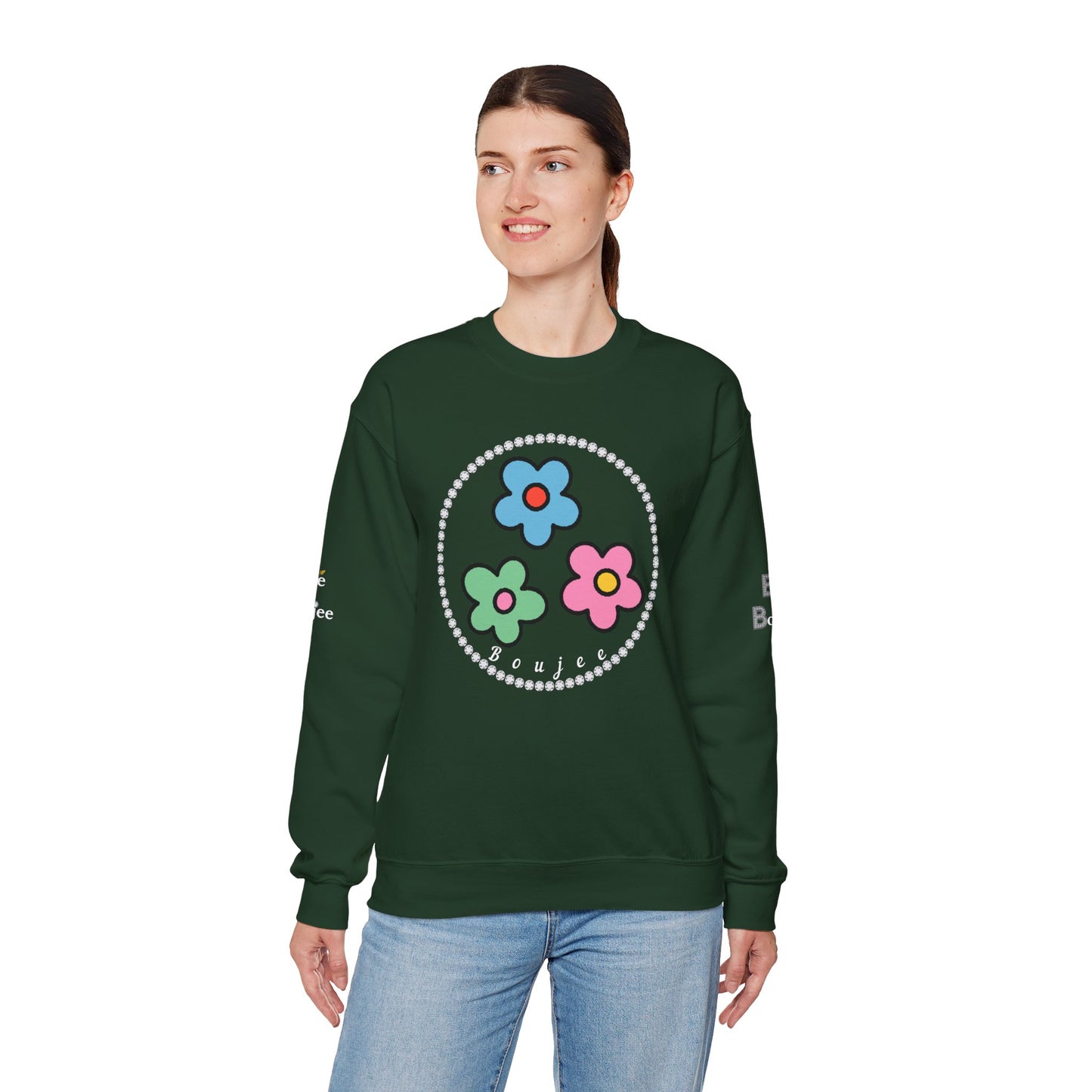 Boujee Mini Flowers Blue Green Pink - Heavy Blend™ Dark Colors Crewneck Sweatshirt