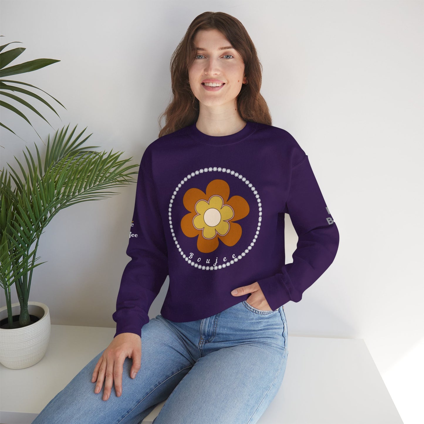 Boujee Brown Flower - Heavy Blend™ Dark Colors Crewneck Sweatshirt