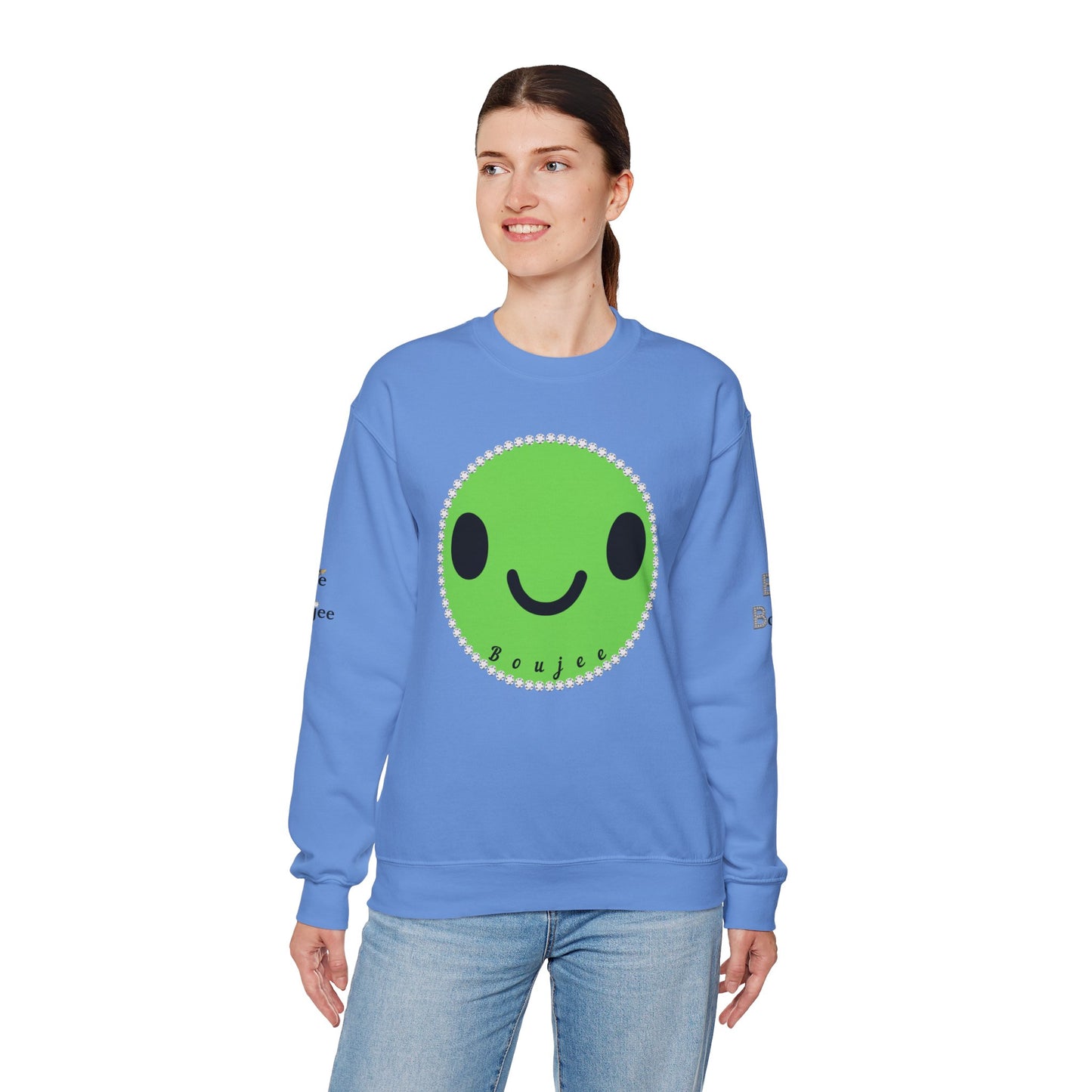 Boujee Smiley Face Green - Heavy Blend™ Light Colors Crewneck Sweatshirt