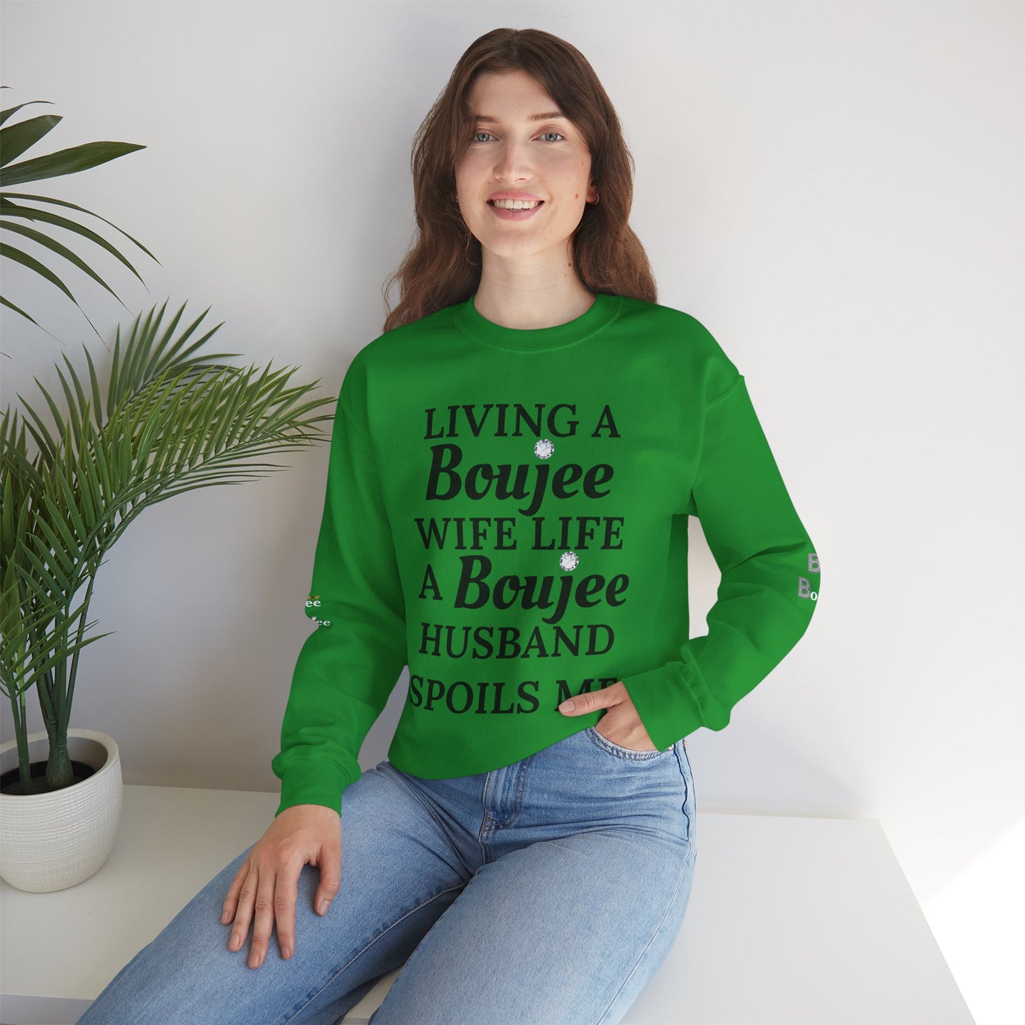 Living a Boujee Wife Life A Boujee Husband Spoils Me - Heavy Blend™ Light Colors Crewneck Sweatshirt