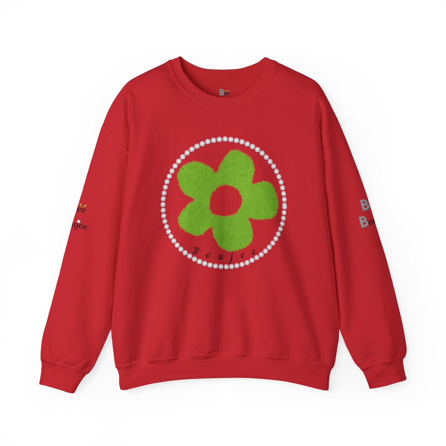 Boujee Fuzzy Green Flower - Heavy Blend™ Light Colors Crewneck Sweatshirt