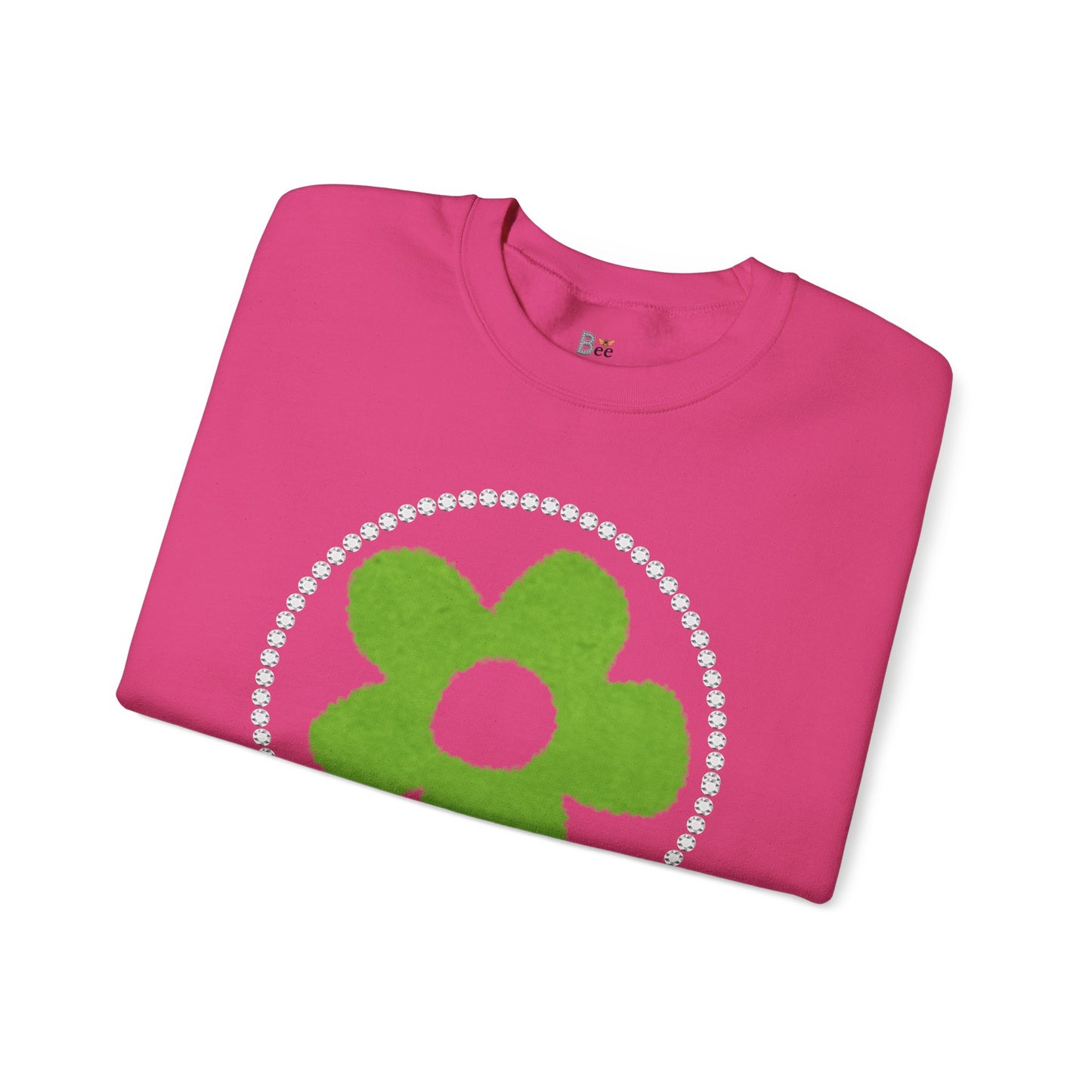 Boujee Fuzzy Green Flower - Heavy Blend™ Light Colors Crewneck Sweatshirt