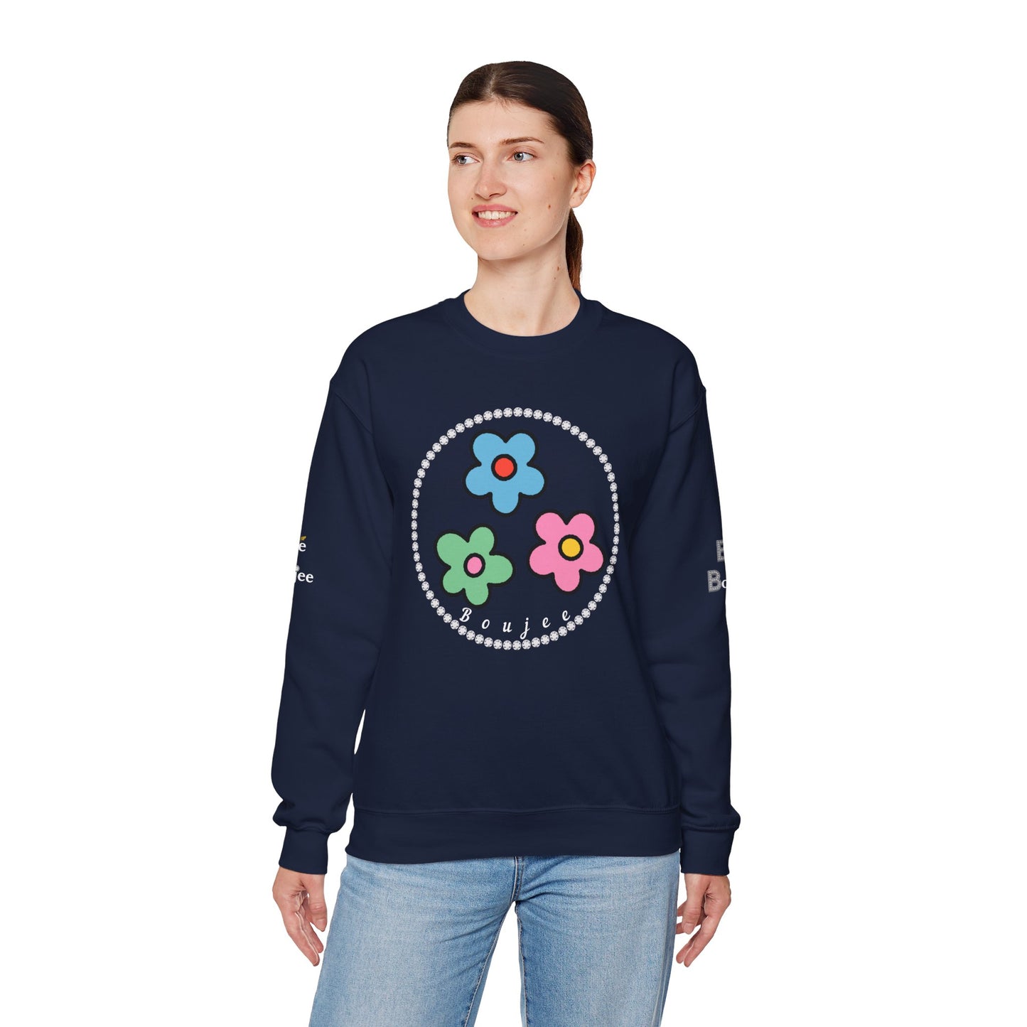 Boujee Mini Flowers Blue Green Pink - Heavy Blend™ Dark Colors Crewneck Sweatshirt