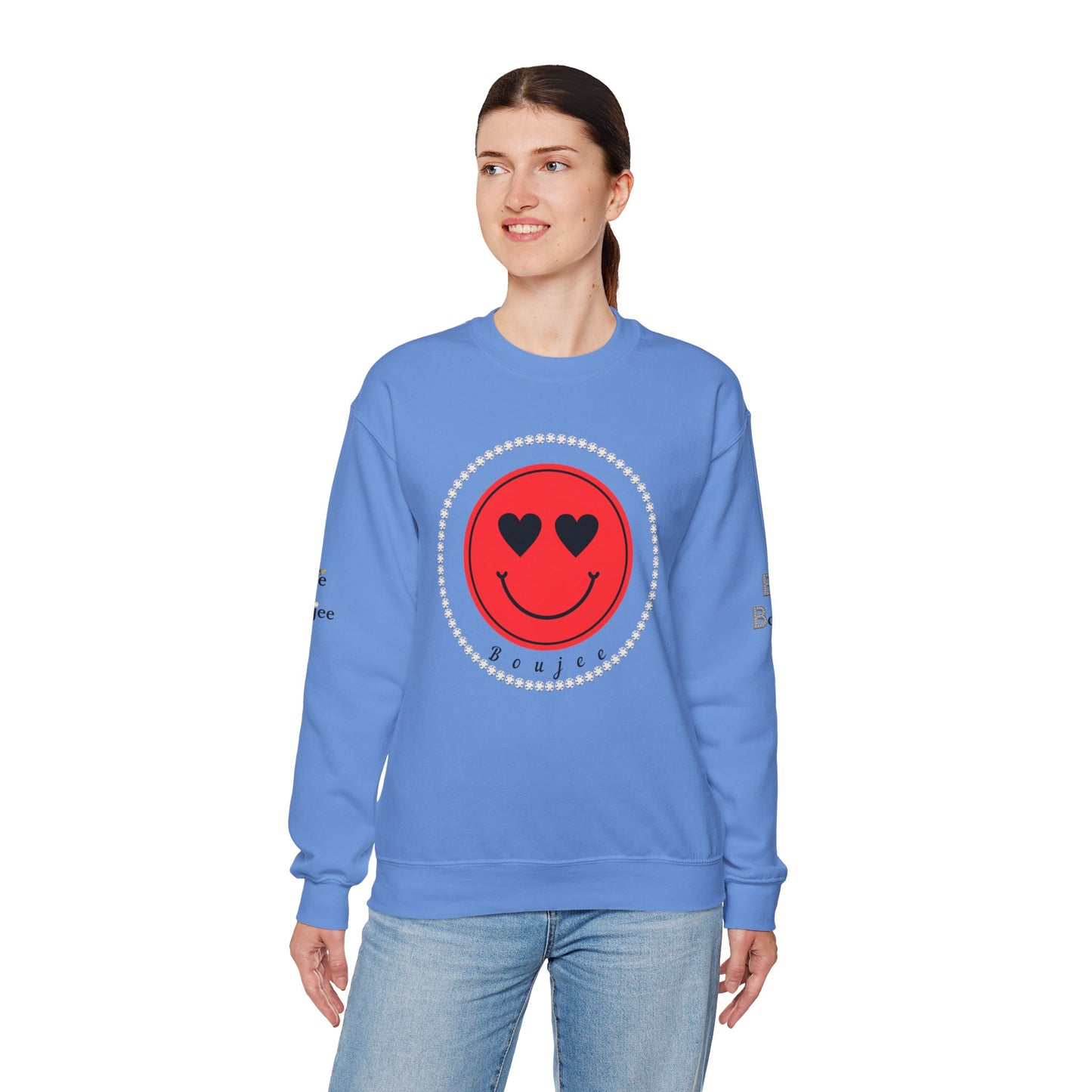 Boujee Smiley Face Heart Eyes Red - Heavy Blend™ Light Colors Crewneck Sweatshirt