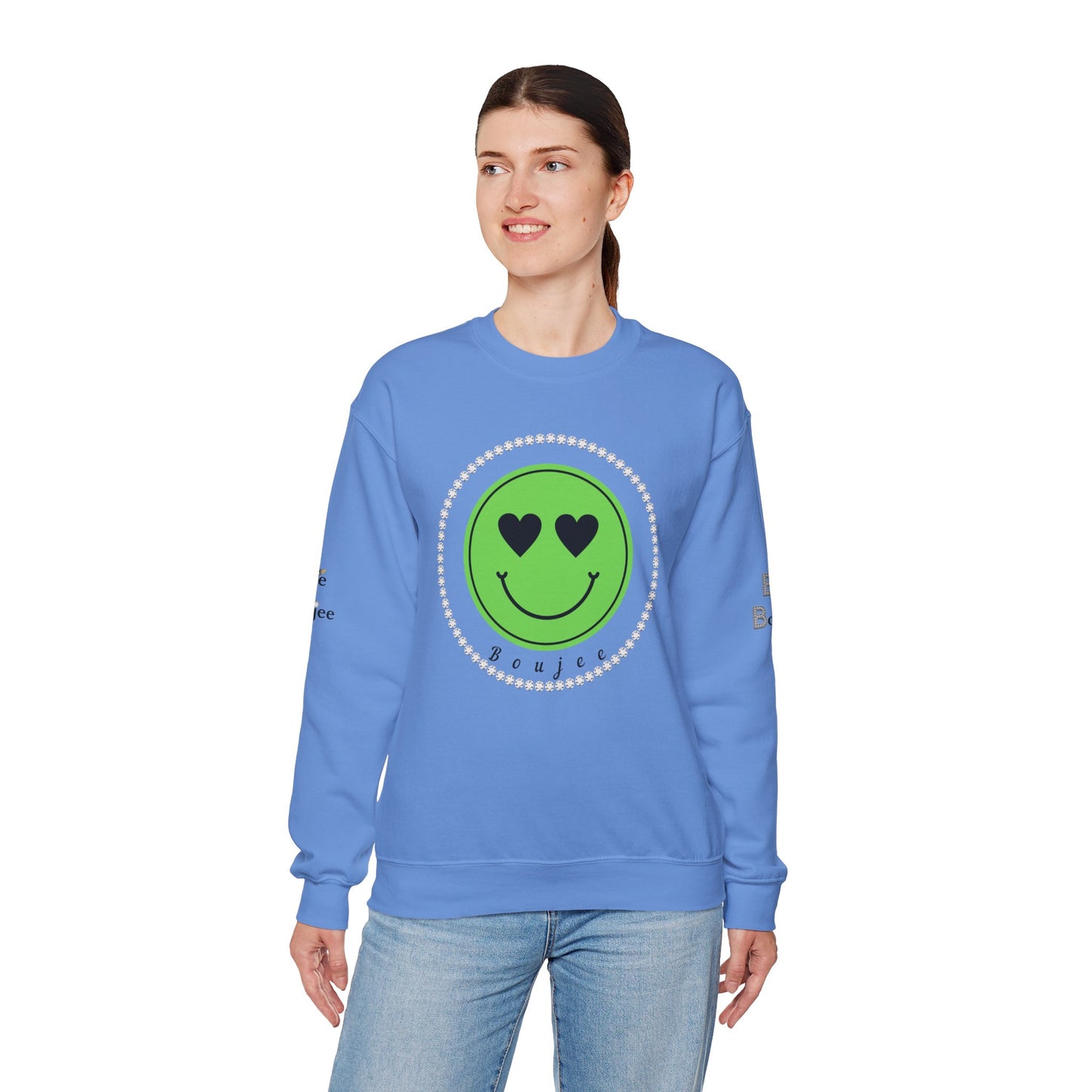 Boujee Smiley Face Heart Eyes Green - Heavy Blend™ Light Colors Crewneck Sweatshirt
