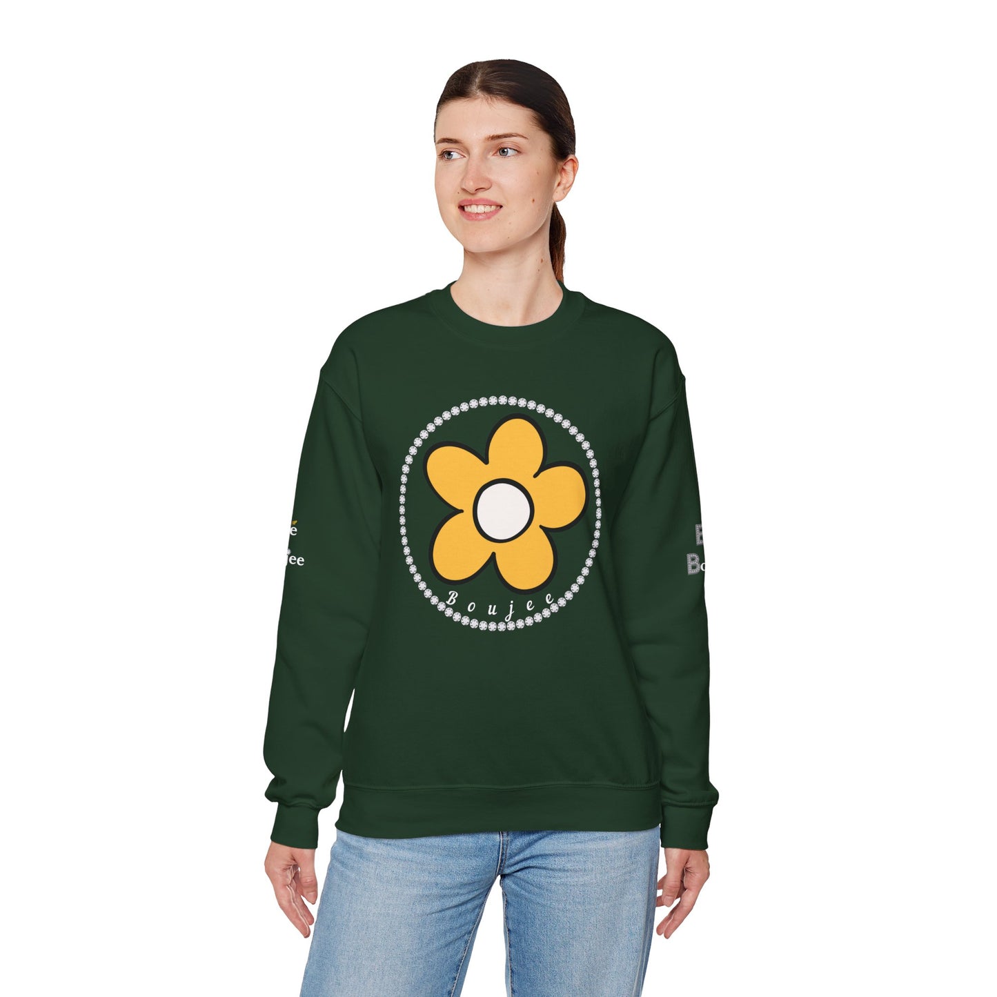 Boujee Flower Yellow White - Heavy Blend™ Dark Colors Crewneck Sweatshirt