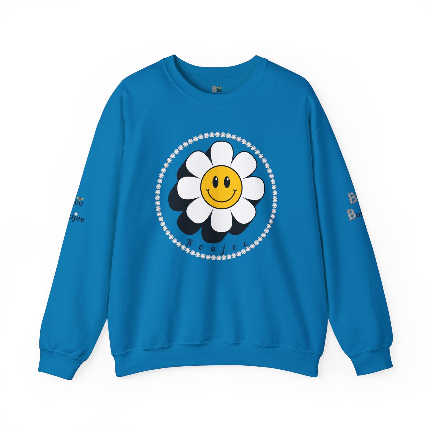 Boujee Flower Smiley Face White Gold - Heavy Blend™ Light Colors Crewneck Sweatshirt