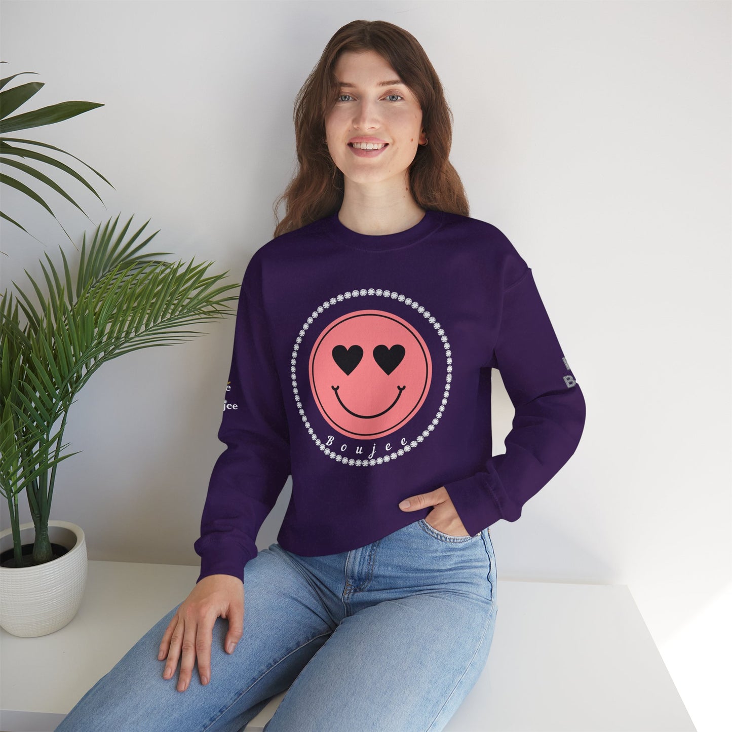 Boujee Smiley Face Pink Heart Eyes - Heavy Blend™ Dark Colors Crewneck Sweatshirt