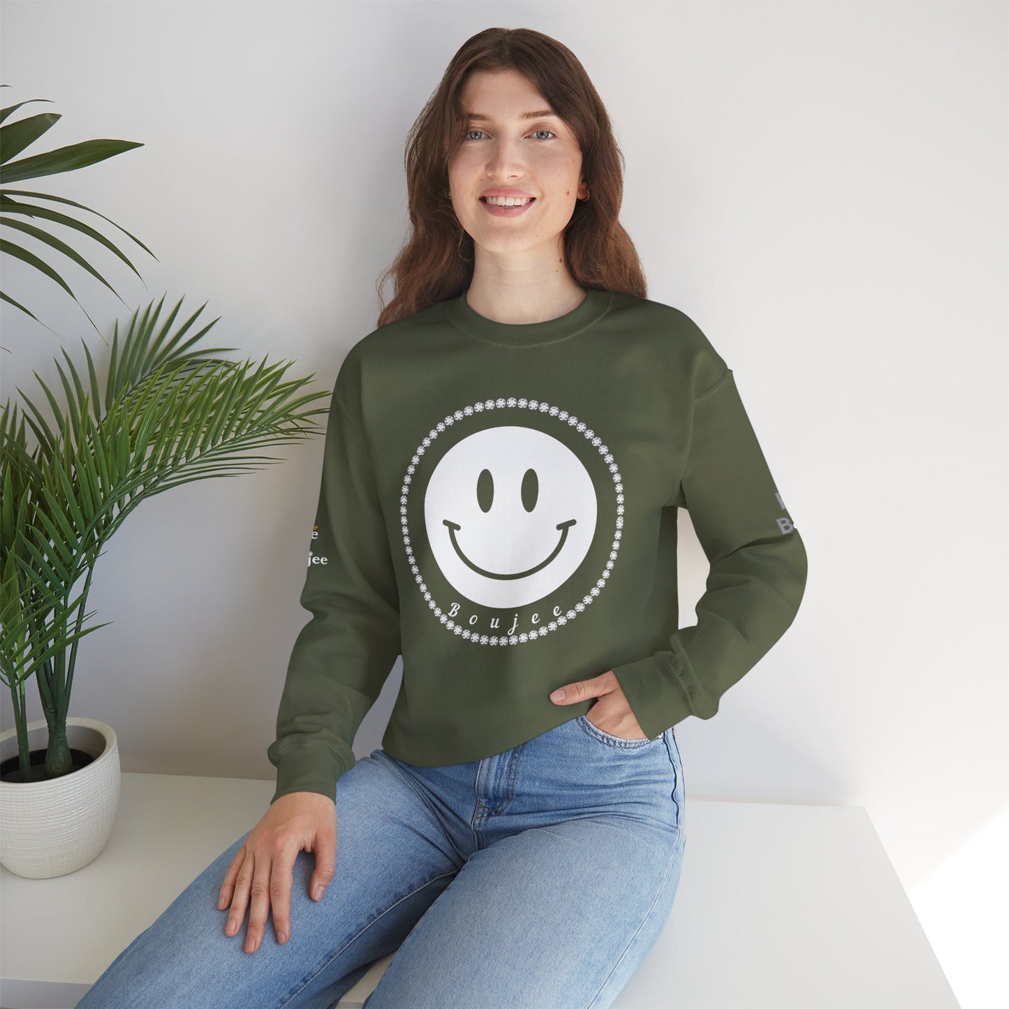 Boujee Smiley Face White - Heavy Blend™ Dark Colors Crewneck Sweatshirt