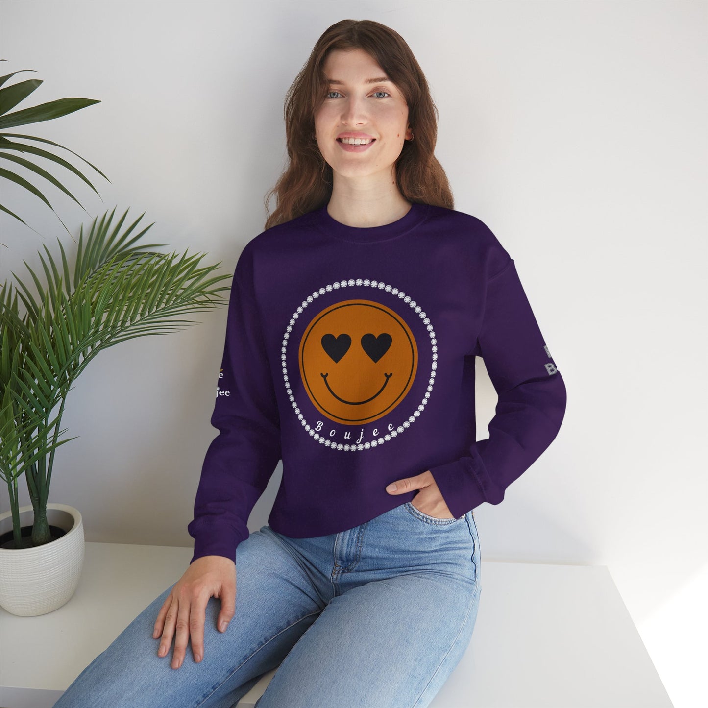 Boujee Smiley Face Brown Heart Eyes - Heavy Blend™ Dark Colors Crewneck Sweatshirt