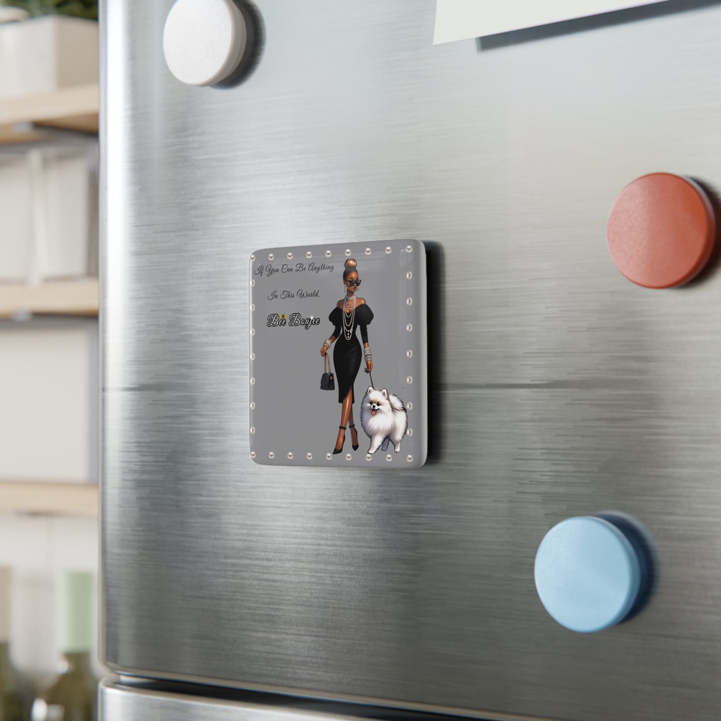 Bee Boujee in PEARLS - Porcelain Magnet, Square GREY