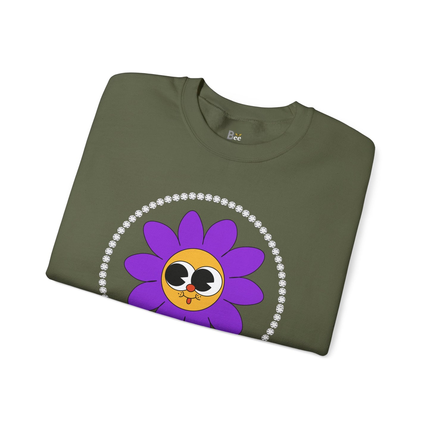 Boujee Flower Smiley Face Purple Gold Wide-Eyed - Heavy Blend™ Dark Colors Crewneck Sweatshirt