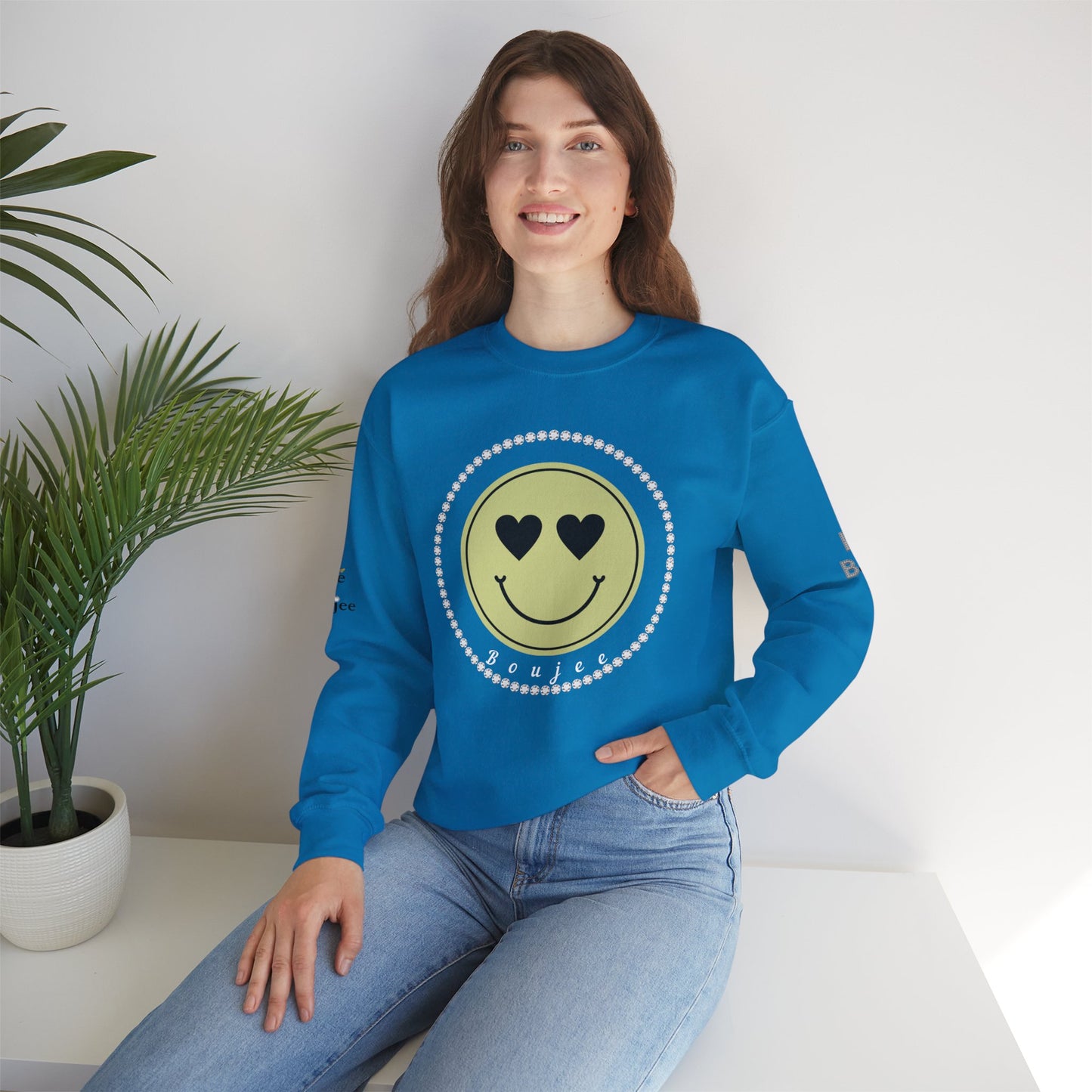 Boujee Smiley Face Heart Eyes Beige - Heavy Blend™ Light Colors Crewneck Sweatshirt