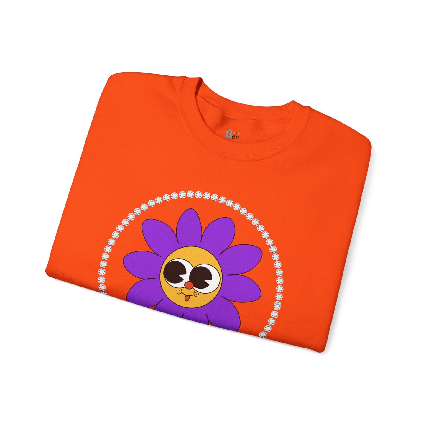 Boujee Flower Smiley Face Purple Gold Wide-Eyed - Heavy Blend™ Light Colors Crewneck Sweatshirt