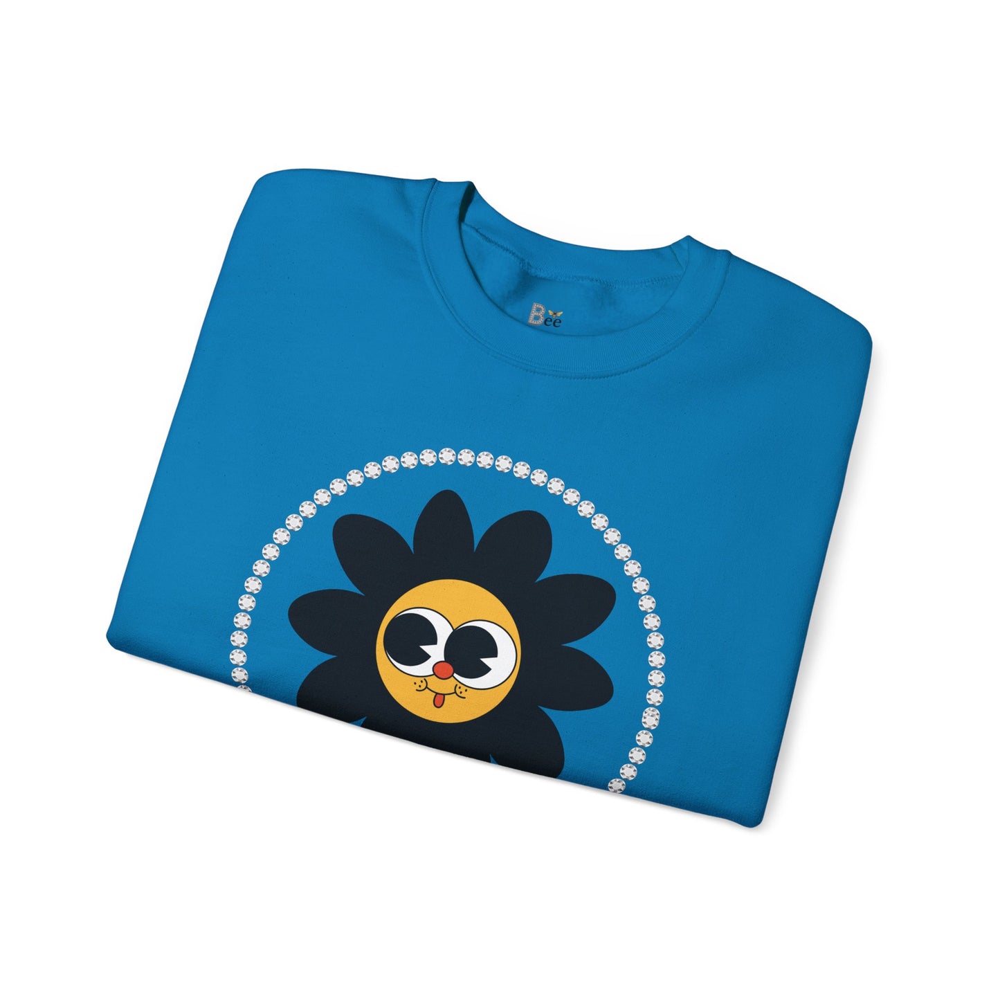 Boujee Flower Smiley Face Black Gold Wide-Eyed - Heavy Blend™ Light Colors Crewneck Sweatshirt