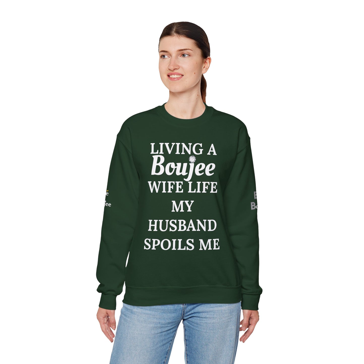 Living a Boujee Wife Life My Husband Spoils Me - Heavy Blend™ Dark Colors Crewneck Sweatshirt
