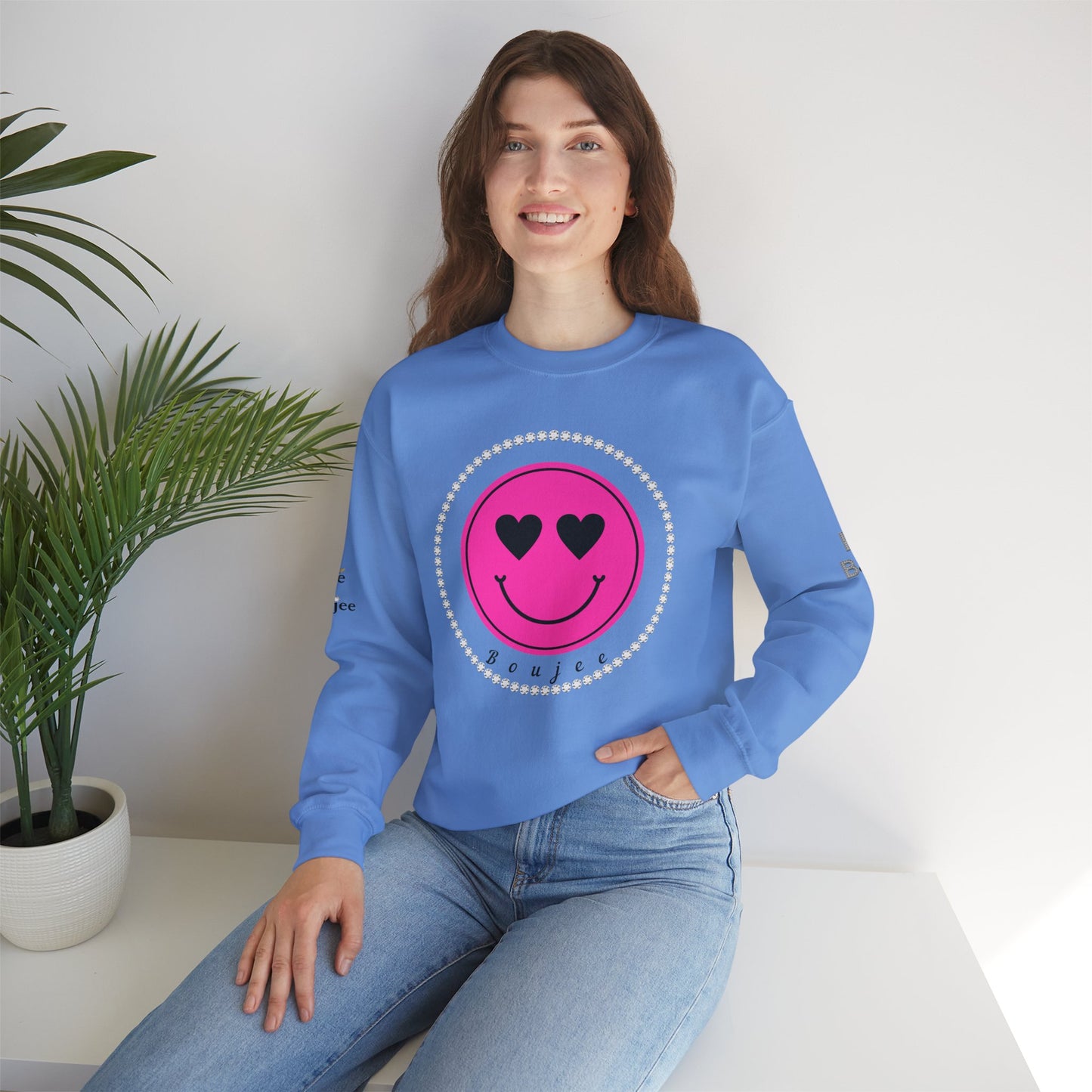 Boujee Smiley Face Heart Eyes Pink - Heavy Blend™ Light Colors Crewneck Sweatshirt