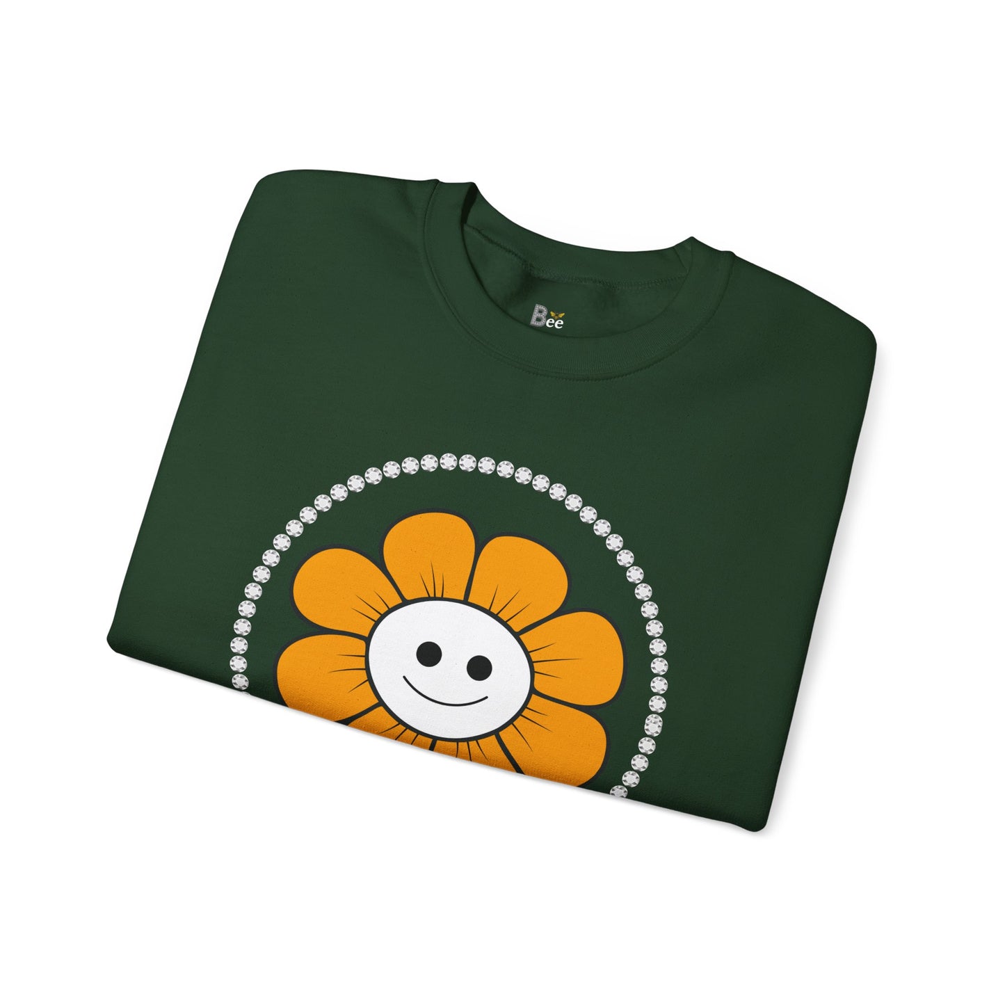 Boujee Flower Smiley Face Gold White - Heavy Blend™ Dark Colors Crewneck Sweatshirt
