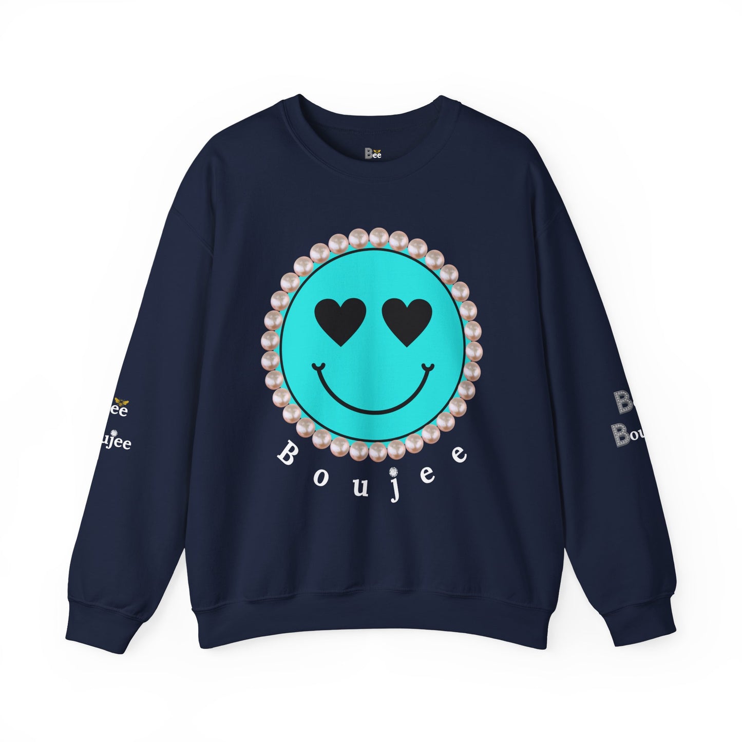 Bee Boujee - Boujee Smiley Face Turquoise in Diamonds Heavy Blend™ Dark Colors Crewneck Sweatshirt