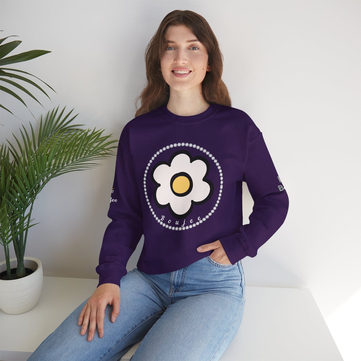 Boujee White Gold Flower White - Heavy Blend™ Dark Colors Crewneck Sweatshirt