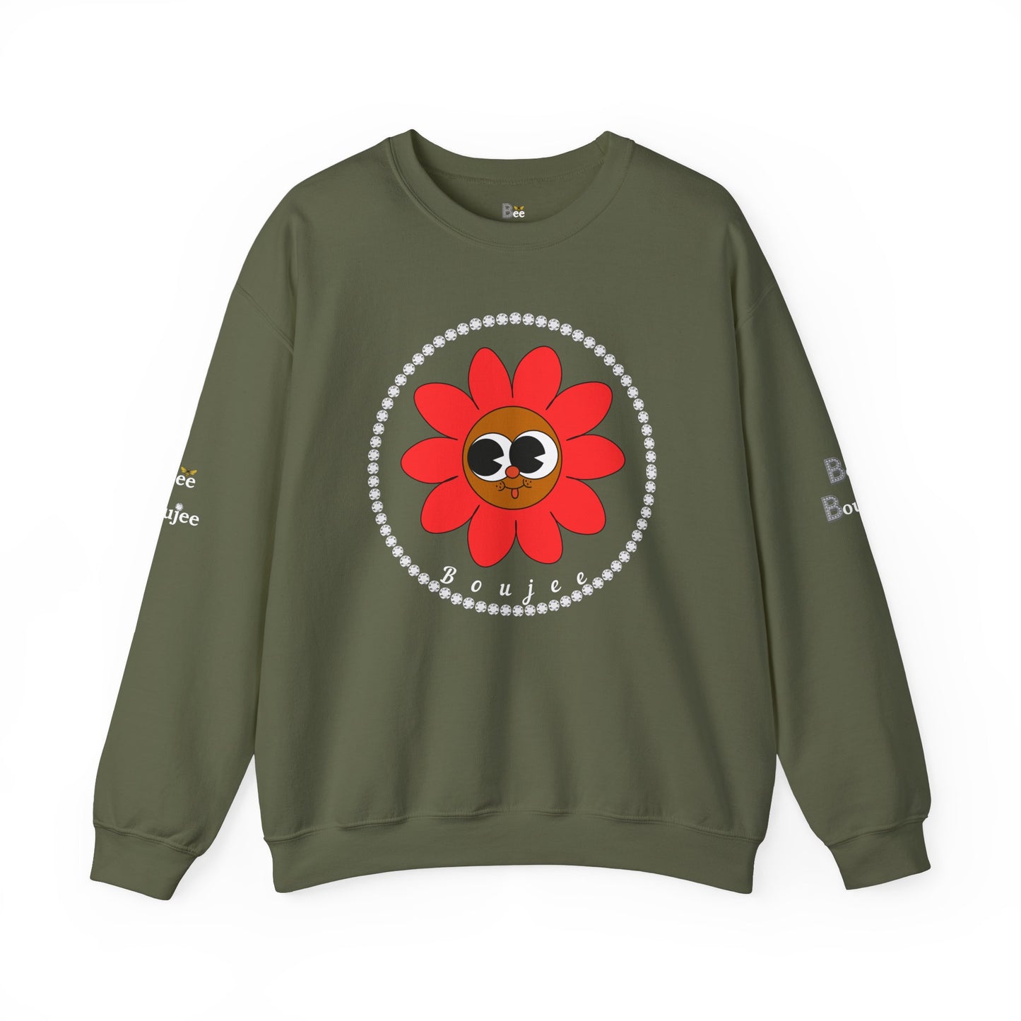 Boujee Flower Smiley Face Red Brown Wide-Eyed - Heavy Blend™ Dark Colors Crewneck Sweatshirt