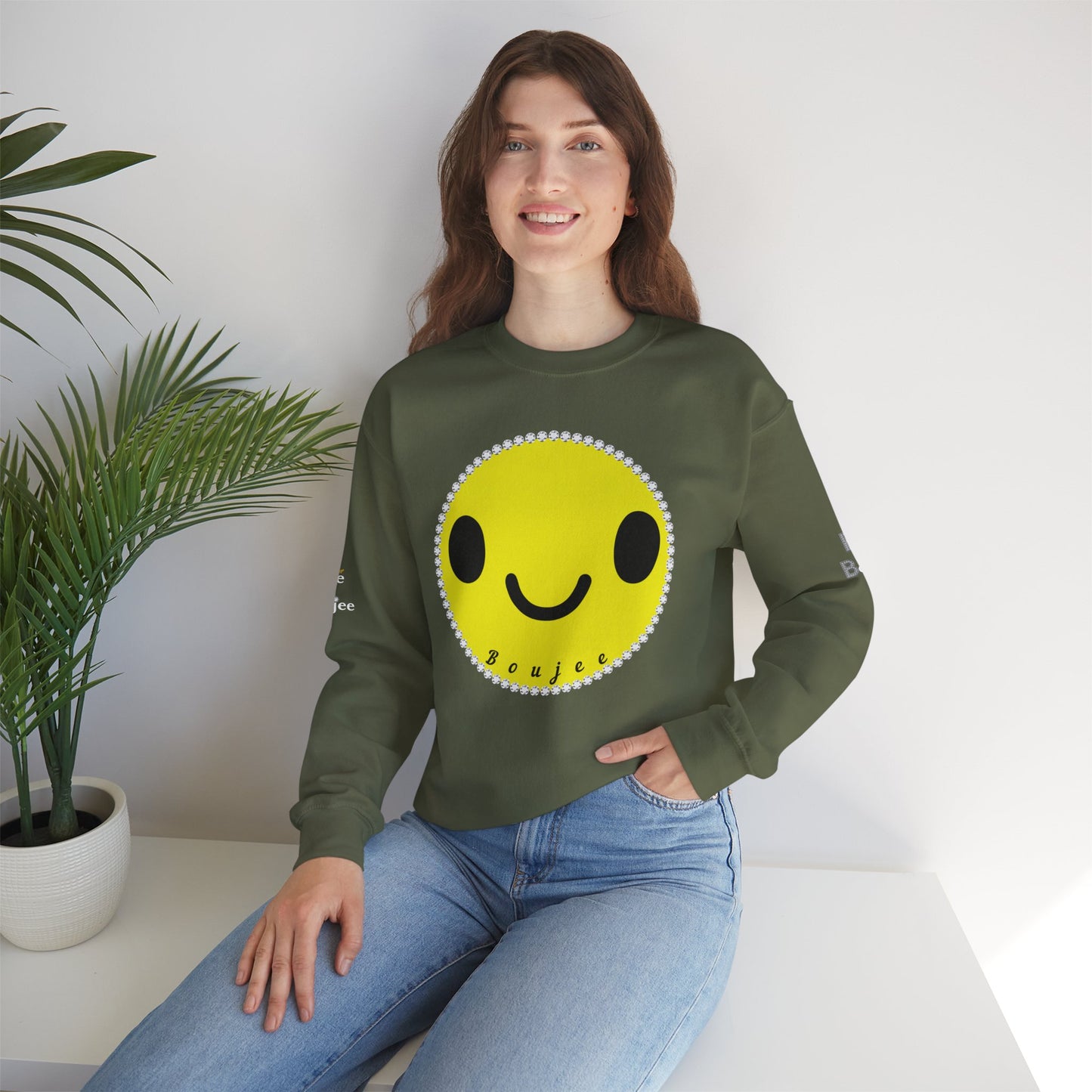 Boujee Smiley Face Yellow - Heavy Blend™ Dark Colors Crewneck Sweatshirt