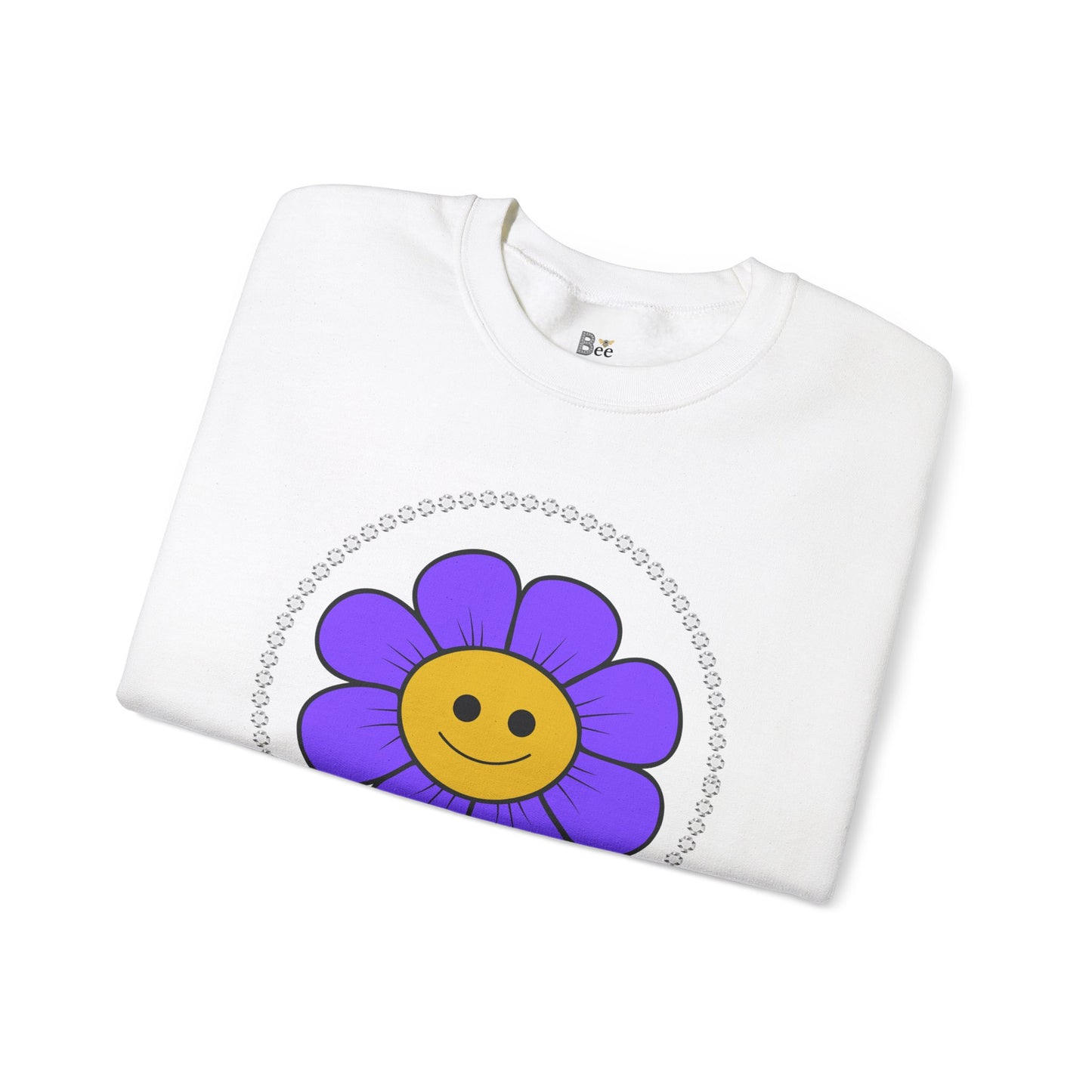 Boujee Flower Smiley Face Purple Gold - Heavy Blend™ Light Colors Crewneck Sweatshirt