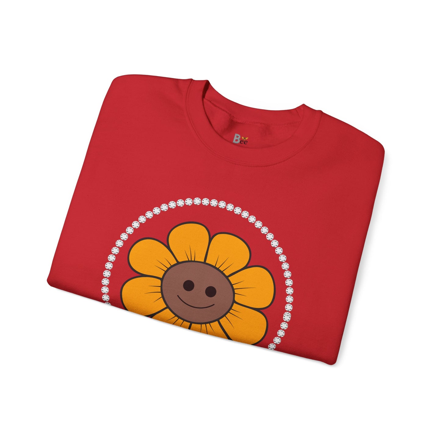 Boujee Flower Smiley Face Gold Brown - Heavy Blend™ Light Colors Crewneck Sweatshirt