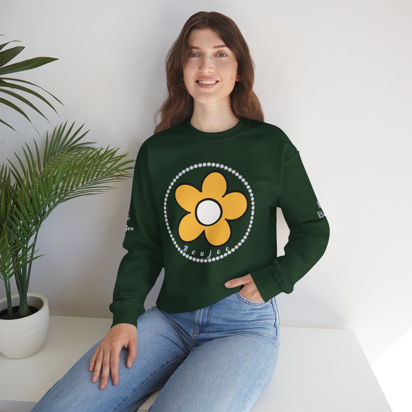 Boujee Flower Yellow White - Heavy Blend™ Dark Colors Crewneck Sweatshirt