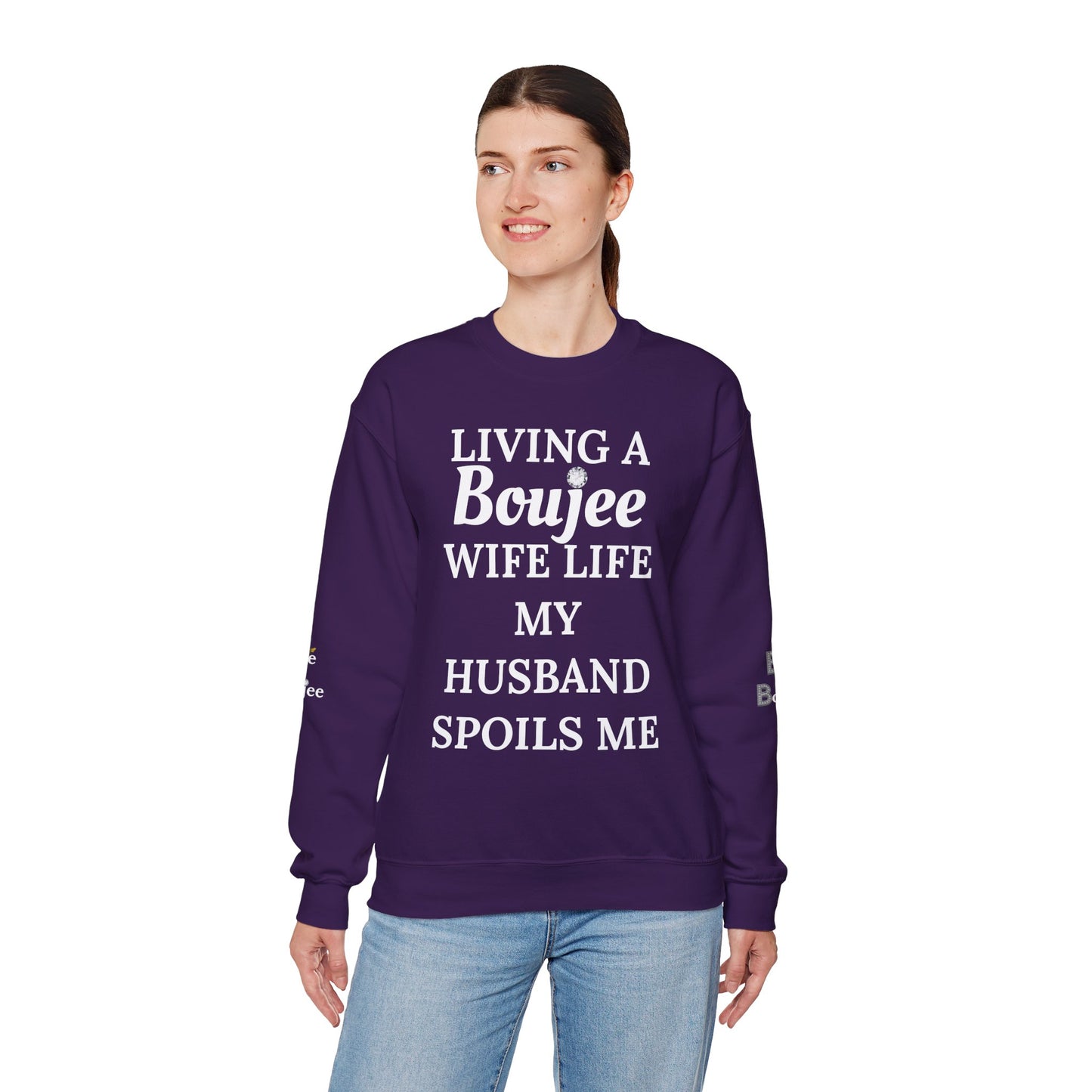 Living a Boujee Wife Life My Husband Spoils Me - Heavy Blend™ Dark Colors Crewneck Sweatshirt