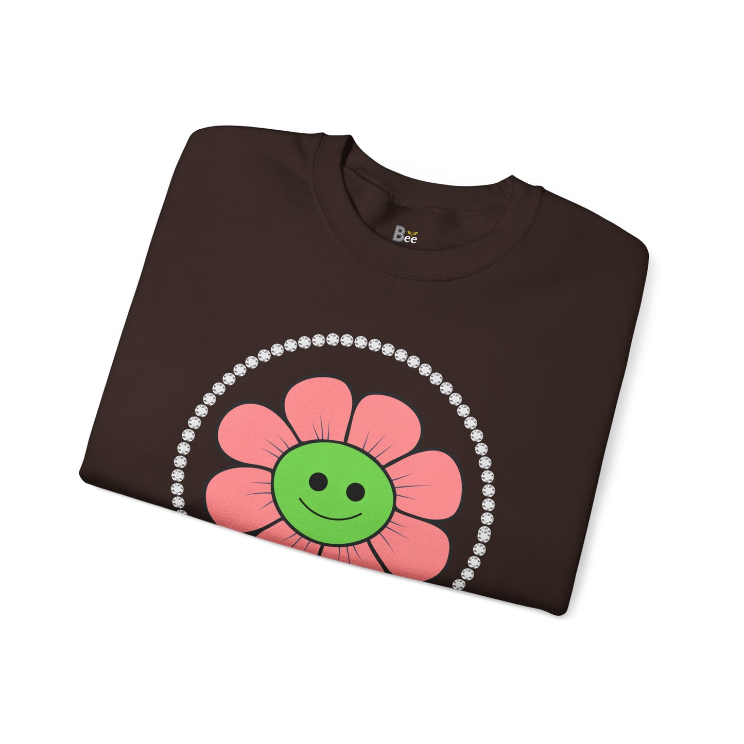 Boujee Flower Smiley Face Pink Green - Heavy Blend™ Dark Colors Crewneck Sweatshirt