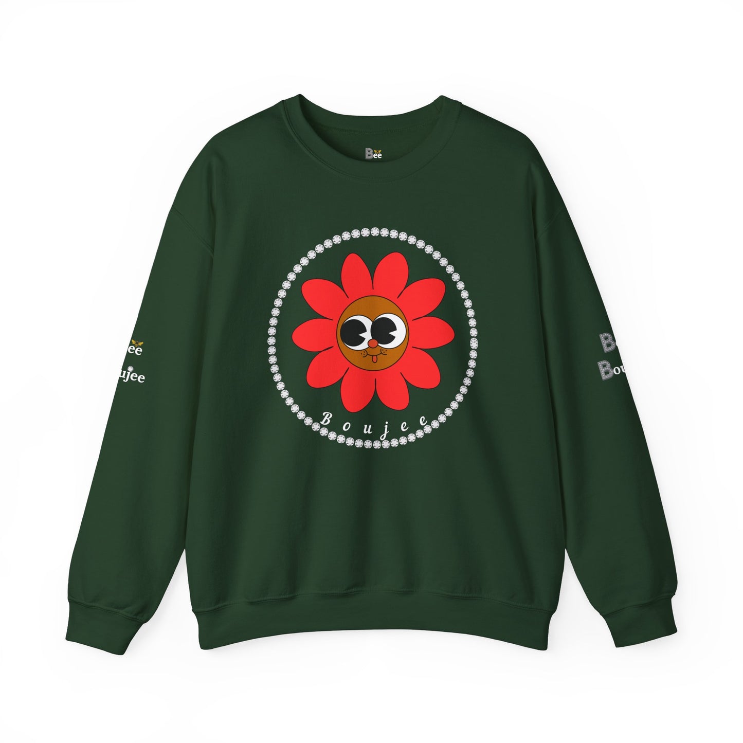 Boujee Flower Smiley Face Red Brown Wide-Eyed - Heavy Blend™ Dark Colors Crewneck Sweatshirt