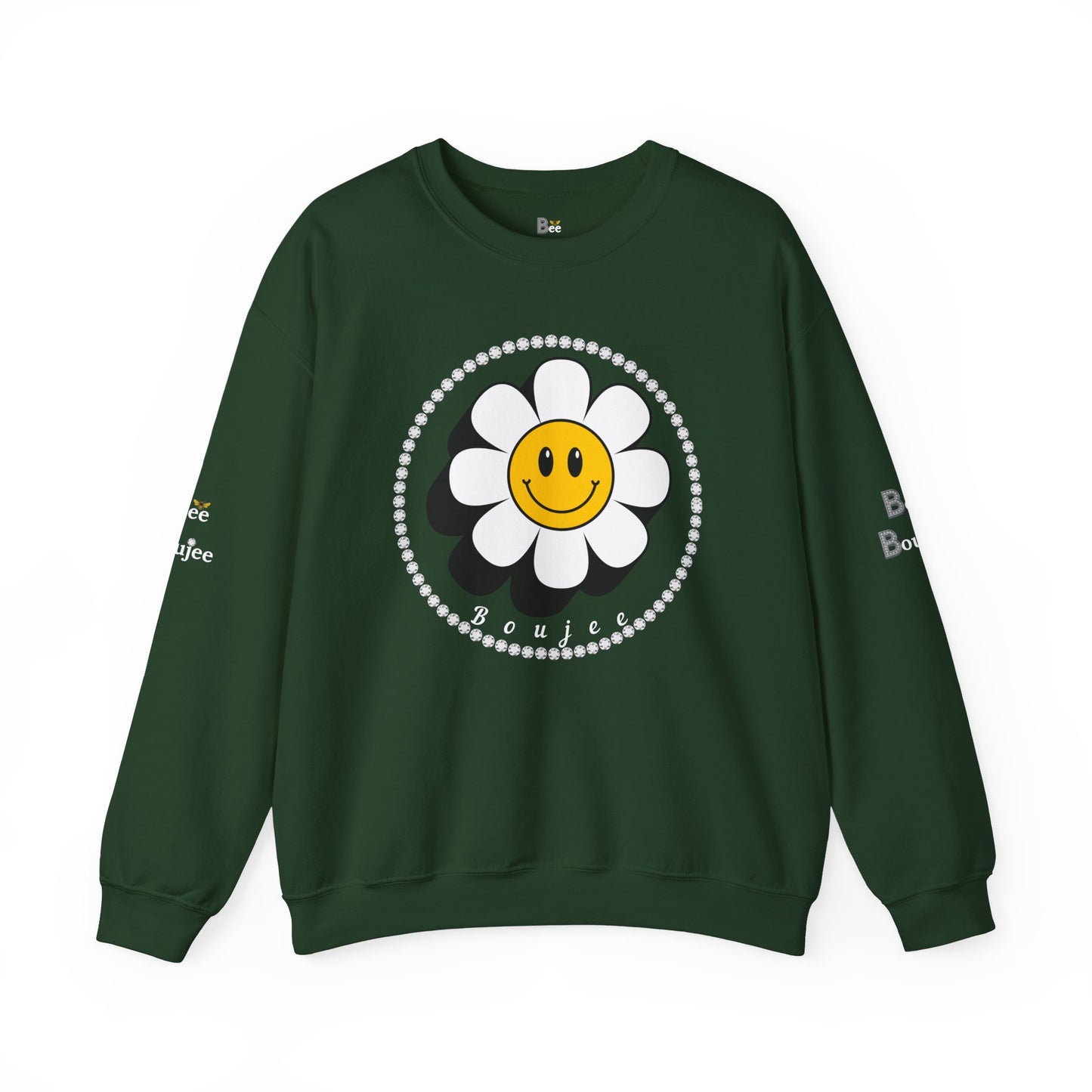 Boujee Flower Smiley Face White Gold - Heavy Blend™ Dark Colors Crewneck Sweatshirt