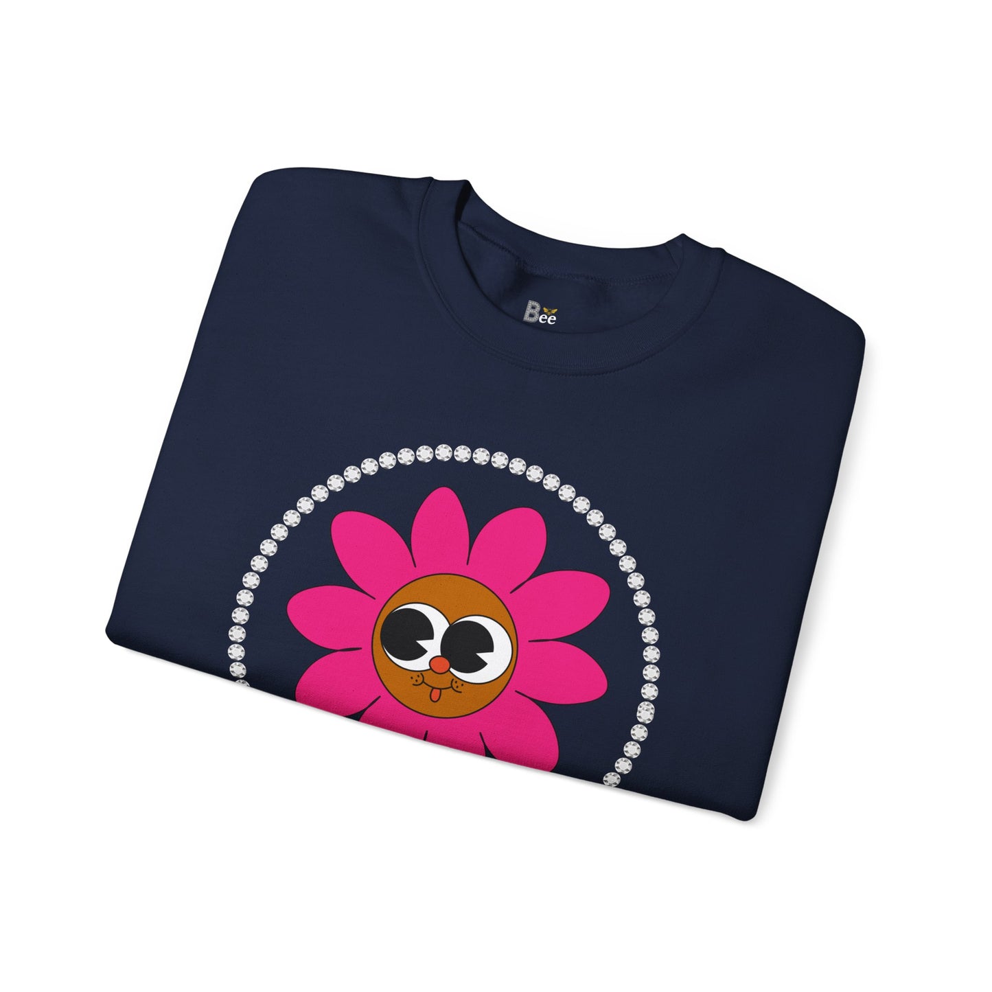 Boujee Flower Smiley Face Pink Brown Wide-Eyed - Heavy Blend™ Dark Colors Crewneck Sweatshirt