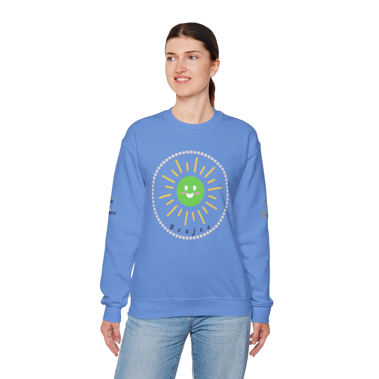 Boujee Sunshine Smiley Face Green - Heavy Blend™ Light Colors Crewneck Sweatshirt