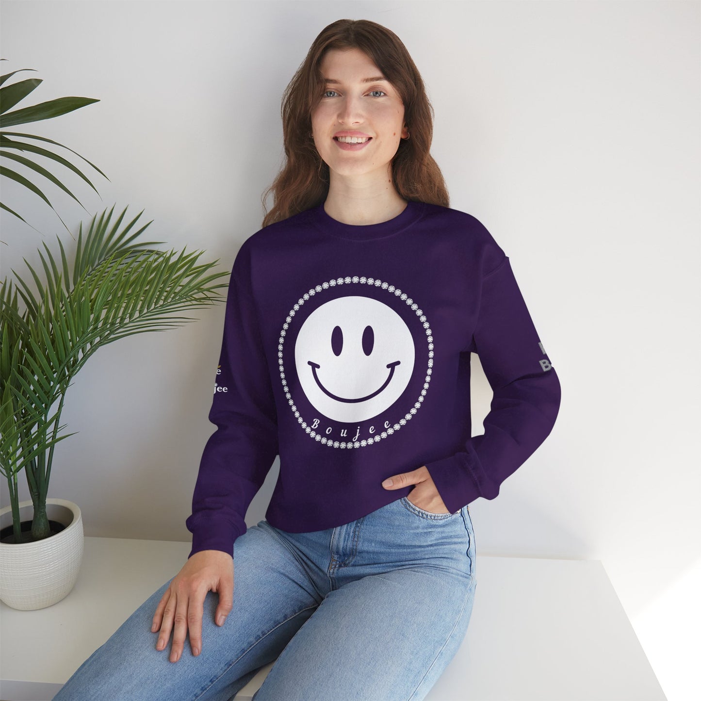 Boujee Smiley Face White - Heavy Blend™ Dark Colors Crewneck Sweatshirt