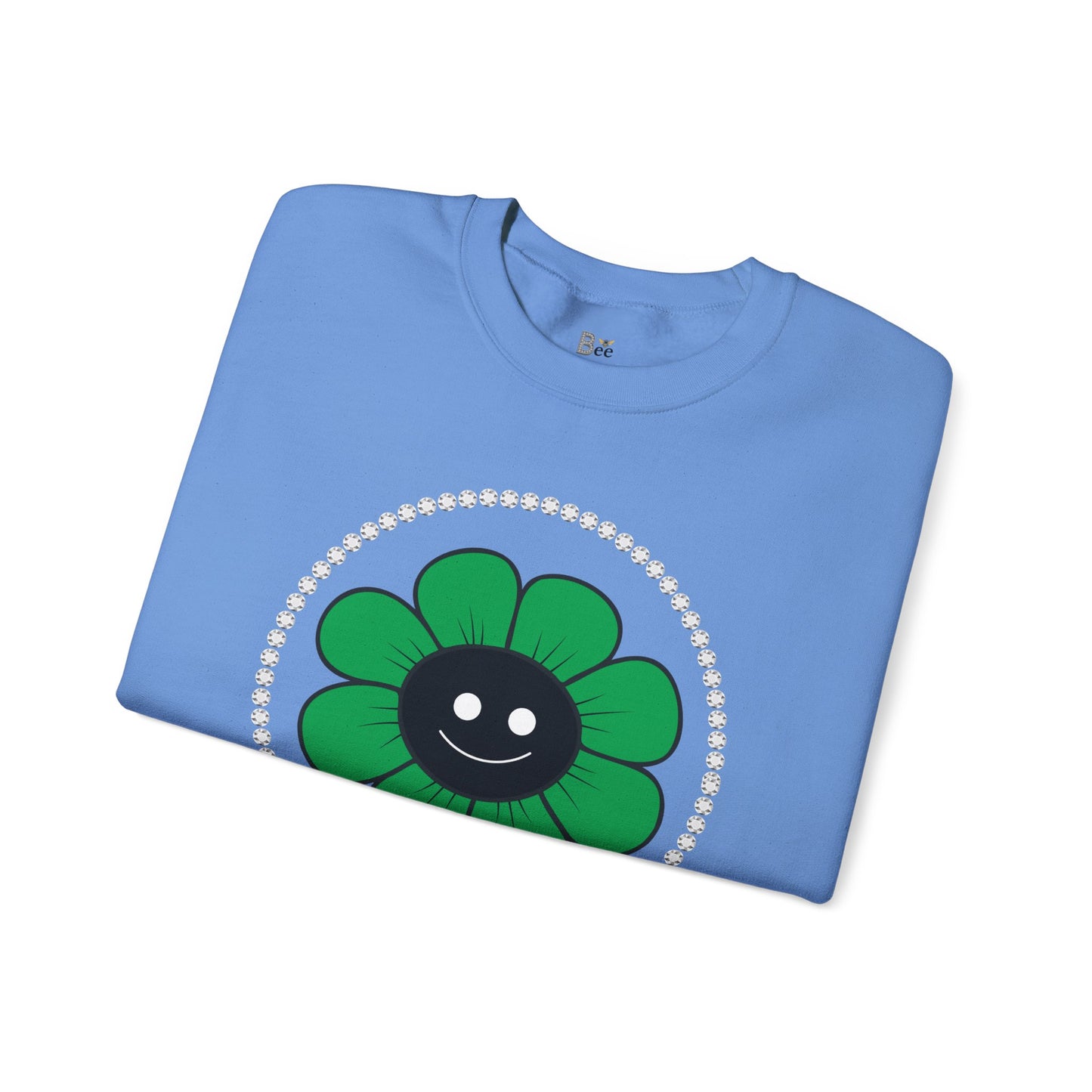 Boujee Flower Smiley Face Green Black - Heavy Blend™ Light Colors Crewneck Sweatshirt
