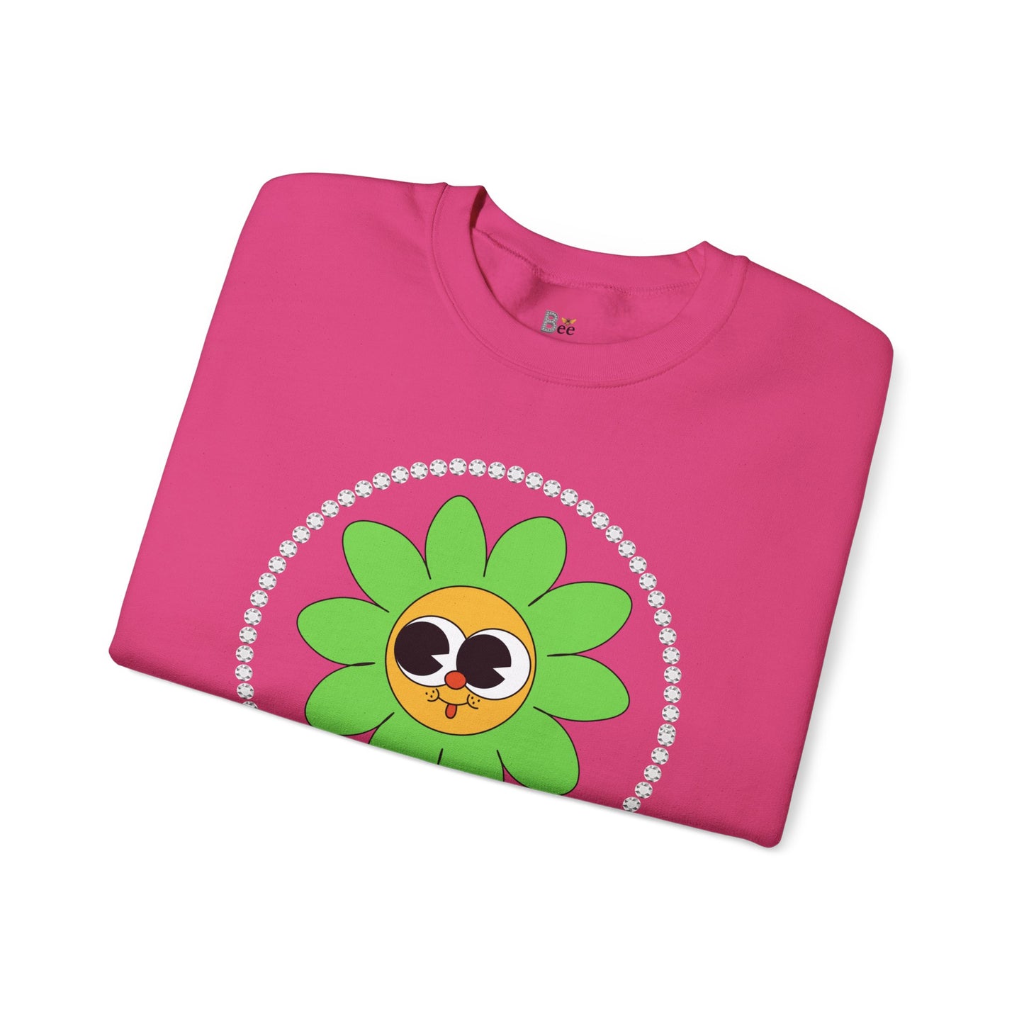 Boujee Flower Smiley Face Green Gold Wide-Eyed - Heavy Blend™ Light Colors Crewneck Sweatshirt