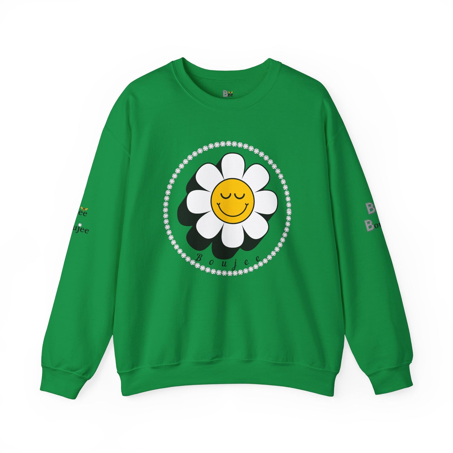 Boujee Flower Smiley Face Closed Eyes White Gold - Heavy Blend™ Light Colors Crewneck Sweatshirt
