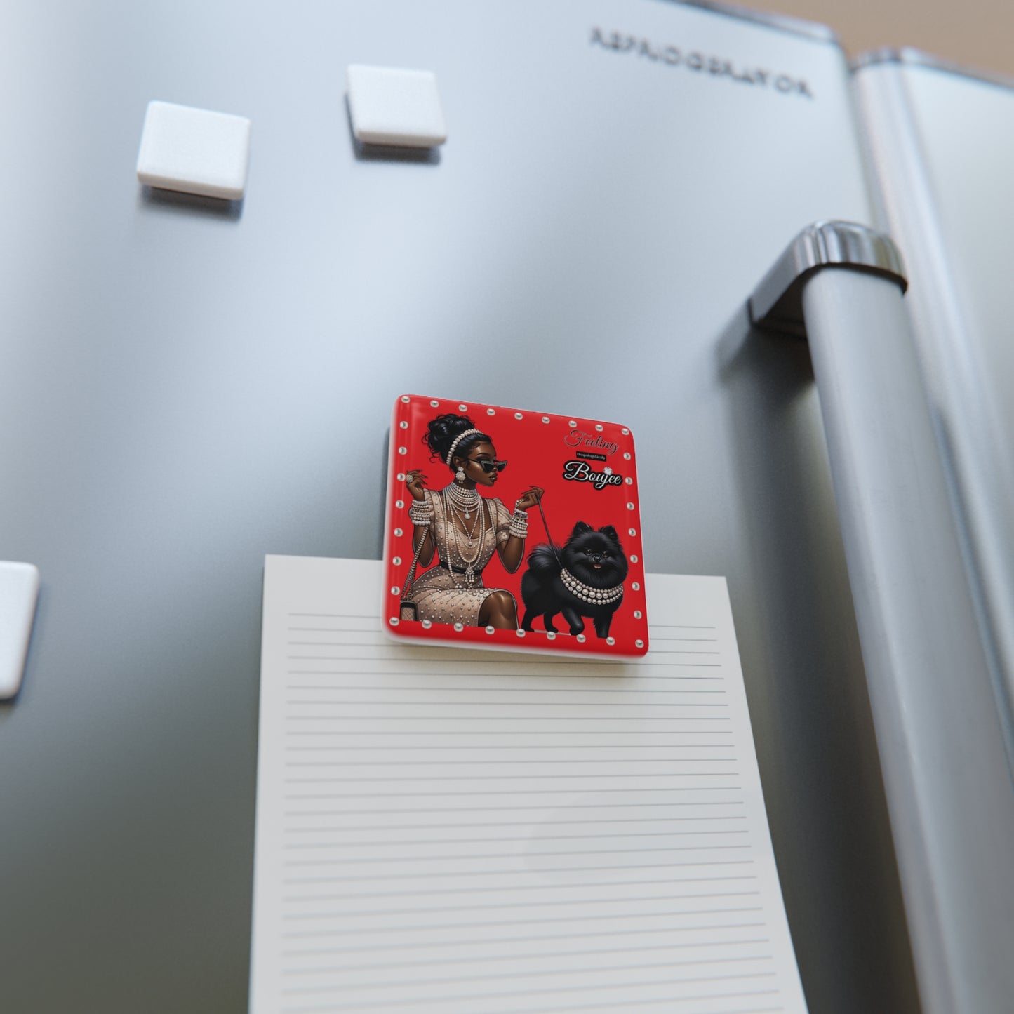 Feeling Boujee in PEARLS - Porcelain Magnet, Square RED