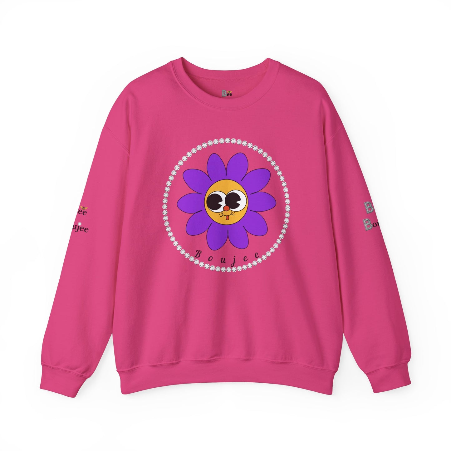 Boujee Flower Smiley Face Purple Gold Wide-Eyed - Heavy Blend™ Light Colors Crewneck Sweatshirt