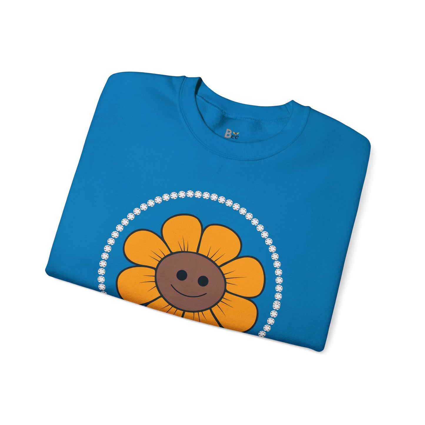 Boujee Flower Smiley Face Gold Brown - Heavy Blend™ Light Colors Crewneck Sweatshirt